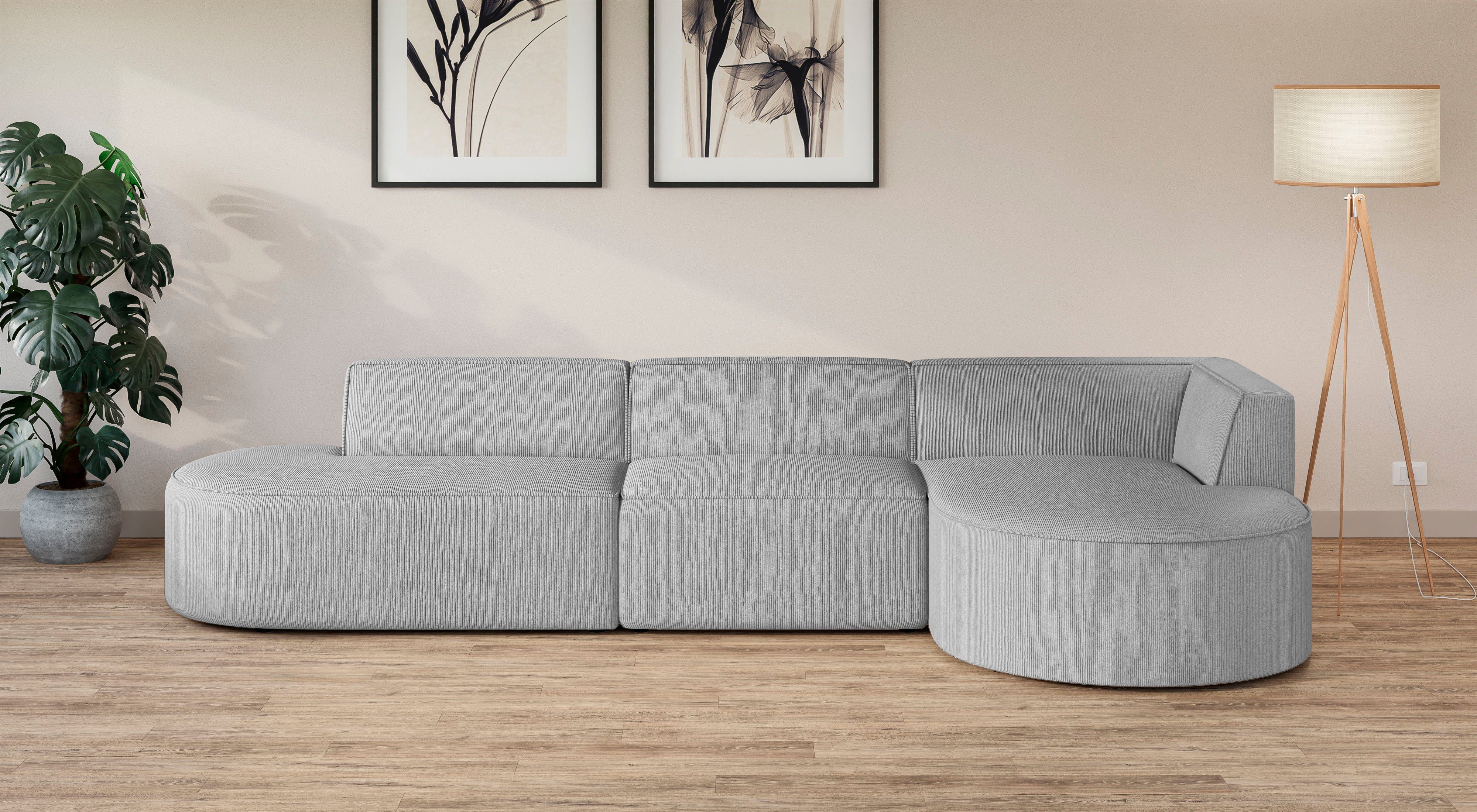 andas Hoekbank EIVIND designerbank met ottomane rechts/links, B/D/H: 343/159/72 cm