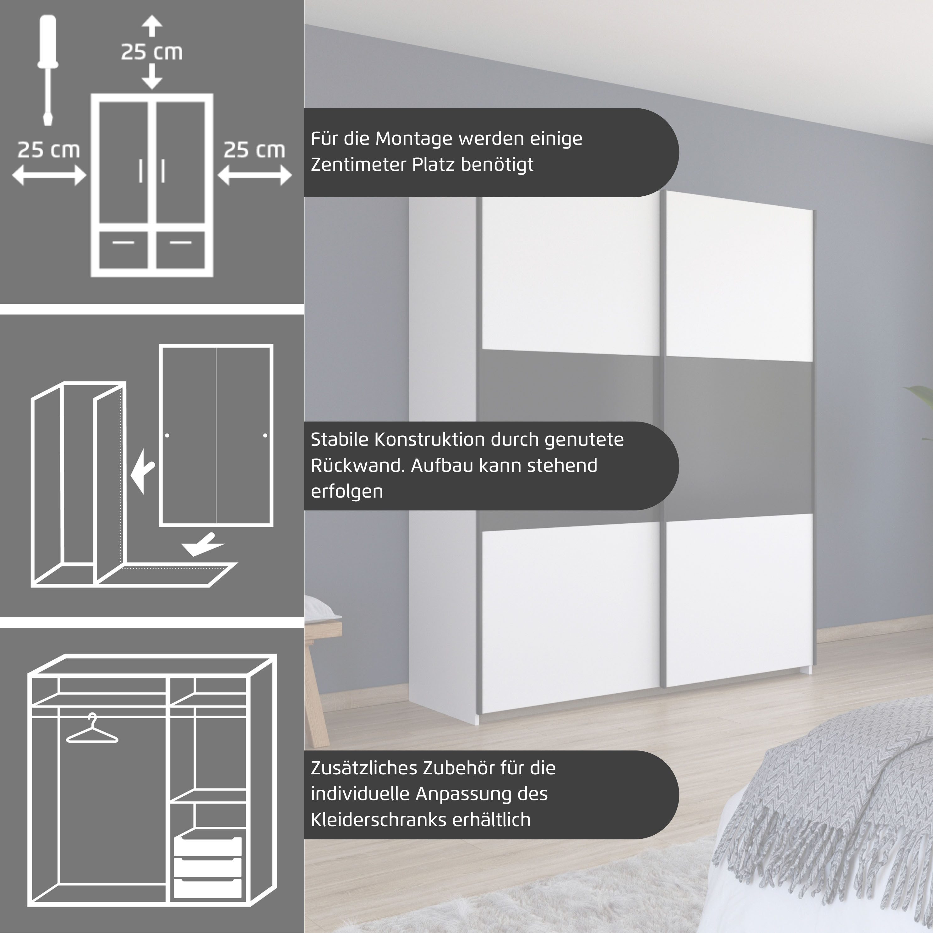 rauch Zweefdeurkast Kledingkast kast garderobe garderobekast waskast NEO met een royale opbergruimte en vele verschillende kleurencombinaties