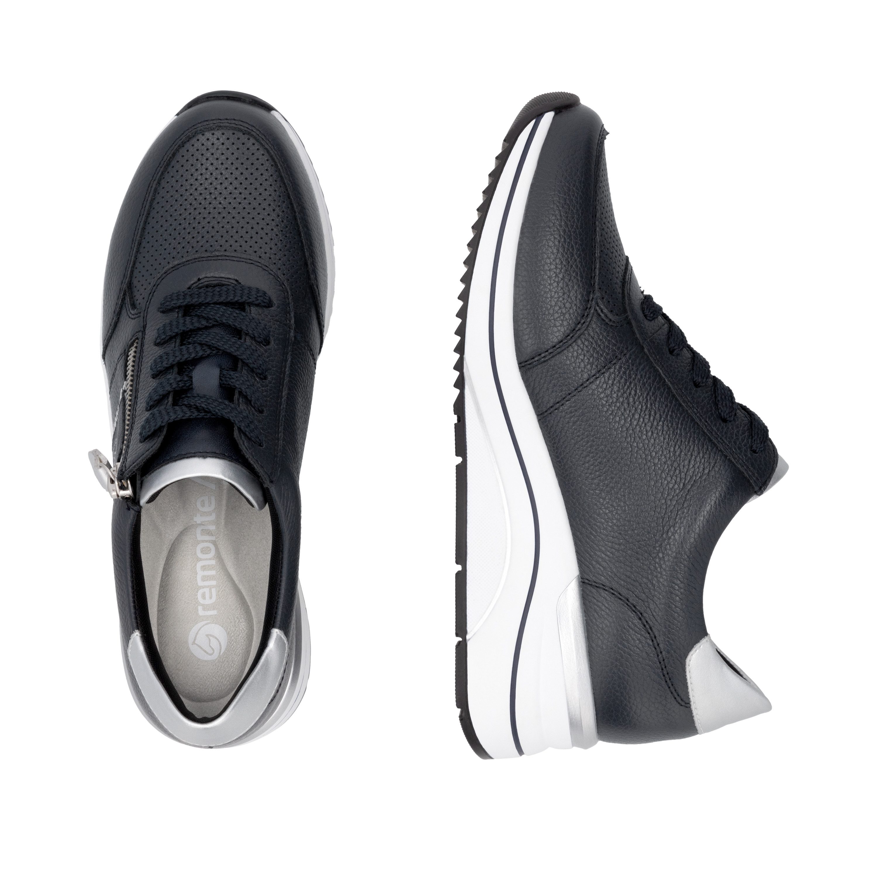 Remonte Sneakers met sleehak , vrijetijdsschoen, lage schoen, veterschoen met metallic contrastaccenten