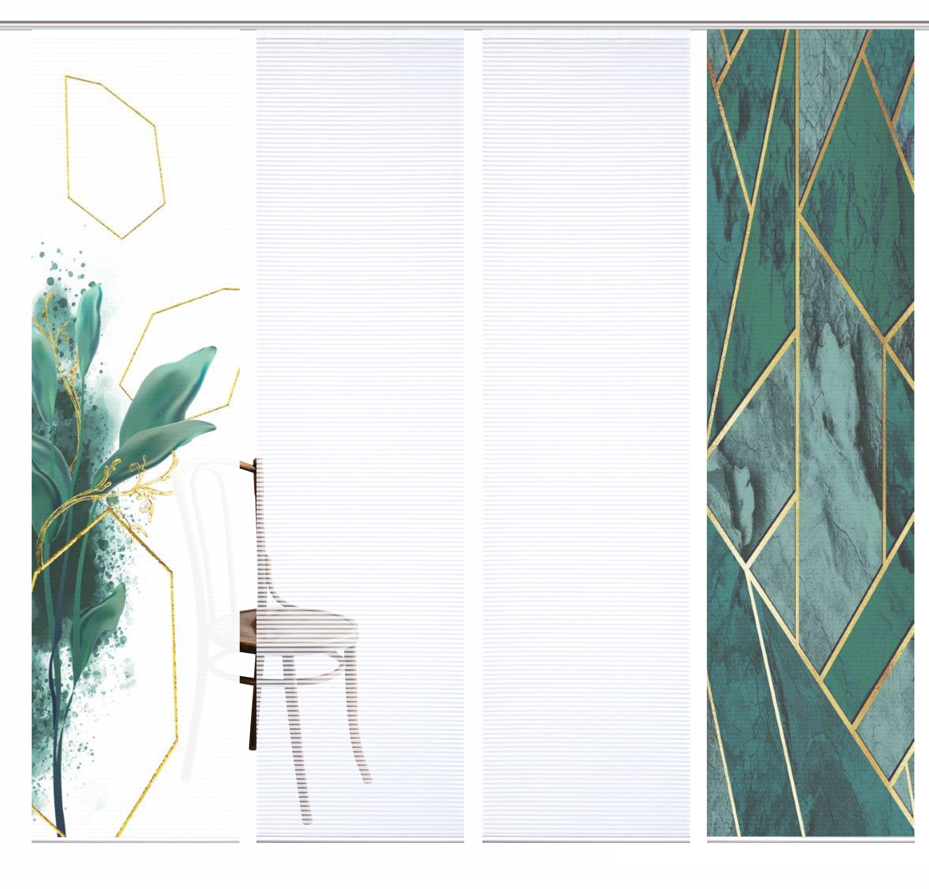 HOME in green Paneelgordijn Signum SET DIGITALE PRINT, BAMBOELOOK GERECYCLED (4 stuks)