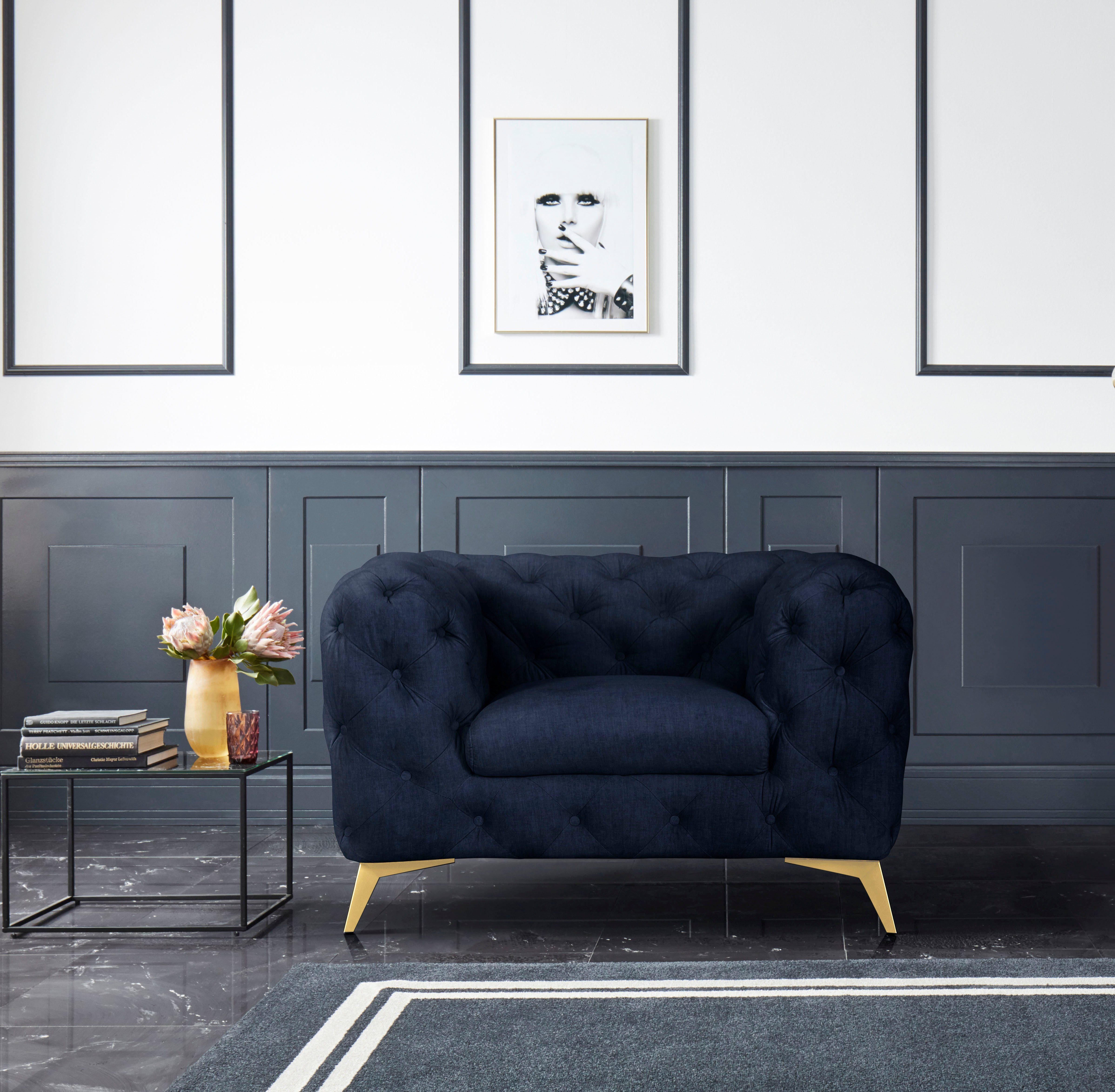 Leonique Chesterfield-fauteuil Glynis Fauteuil luxueuze capitonnage, moderne chesterfield look, kleur van de poten ter keuze
