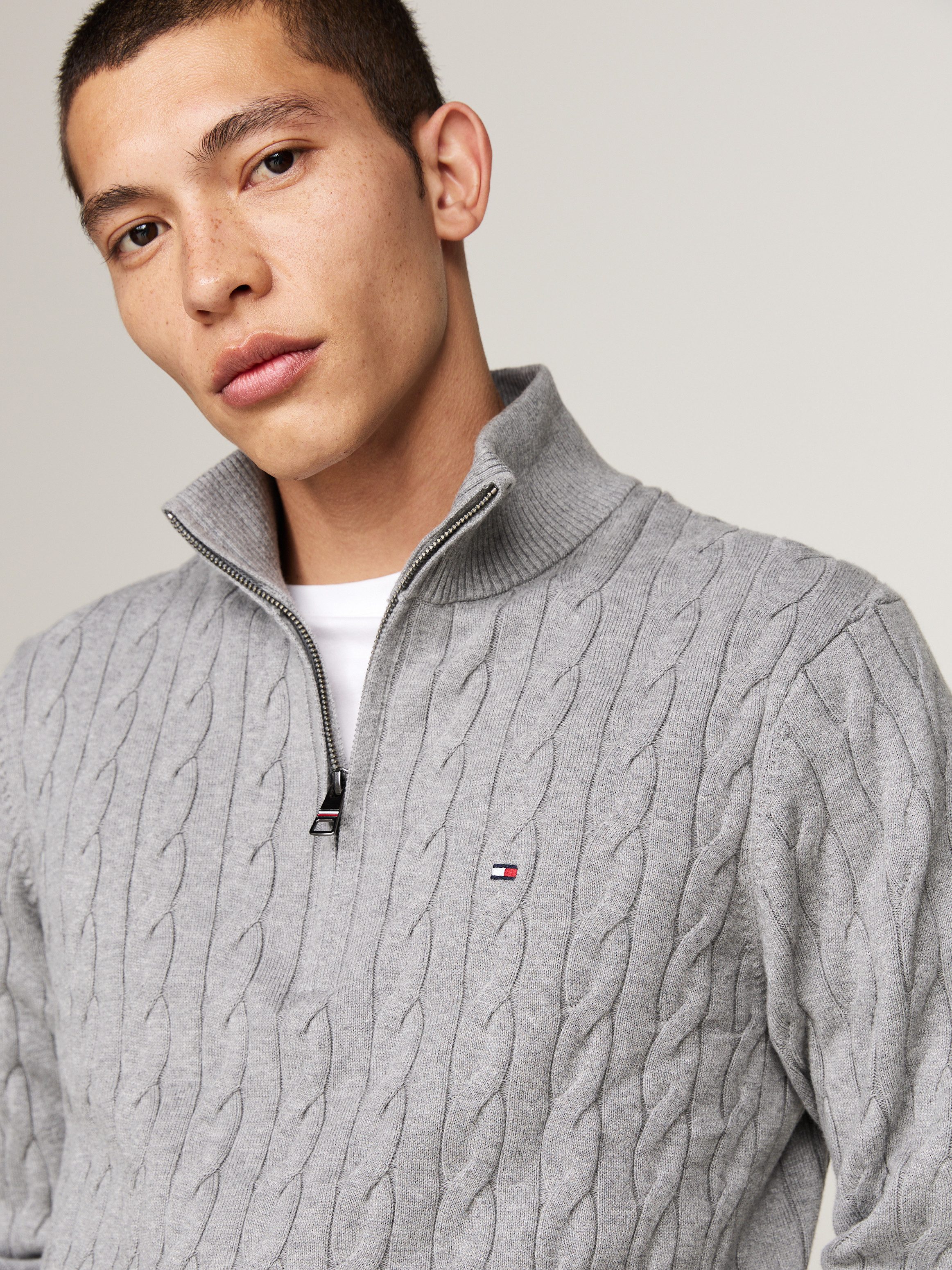 Tommy Hilfiger Gebreide trui CLASSIC COTTON CABLE ZIP MOCK