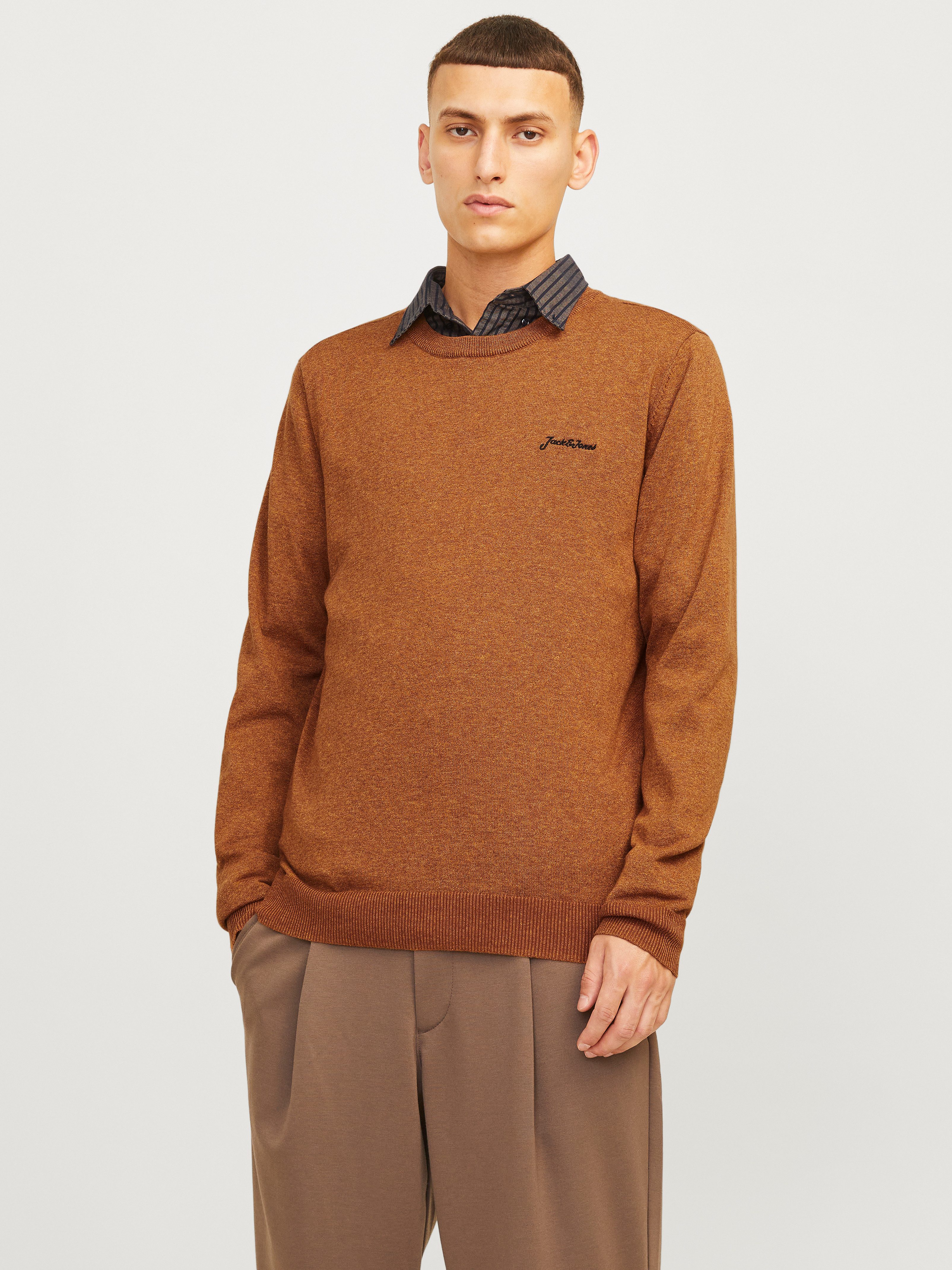 Jack & Jones Trui met ronde hals JJBRAD KNIT CREW NECK AW24 heren pullovers maat L bruin