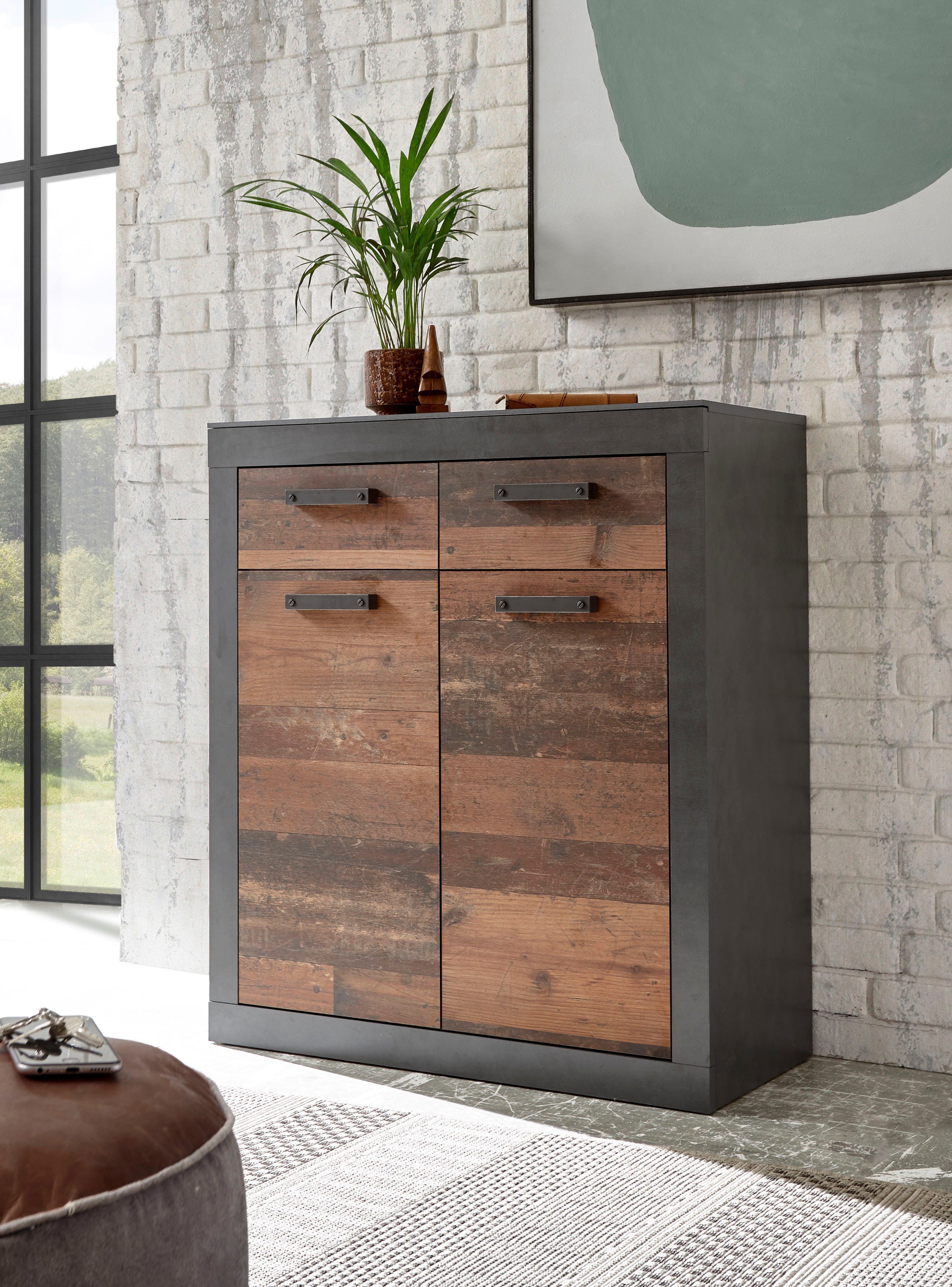Home affaire Kast Brooklyn Breedte ca. 92 cm dressoirs maat 92x42x104 cm grijs