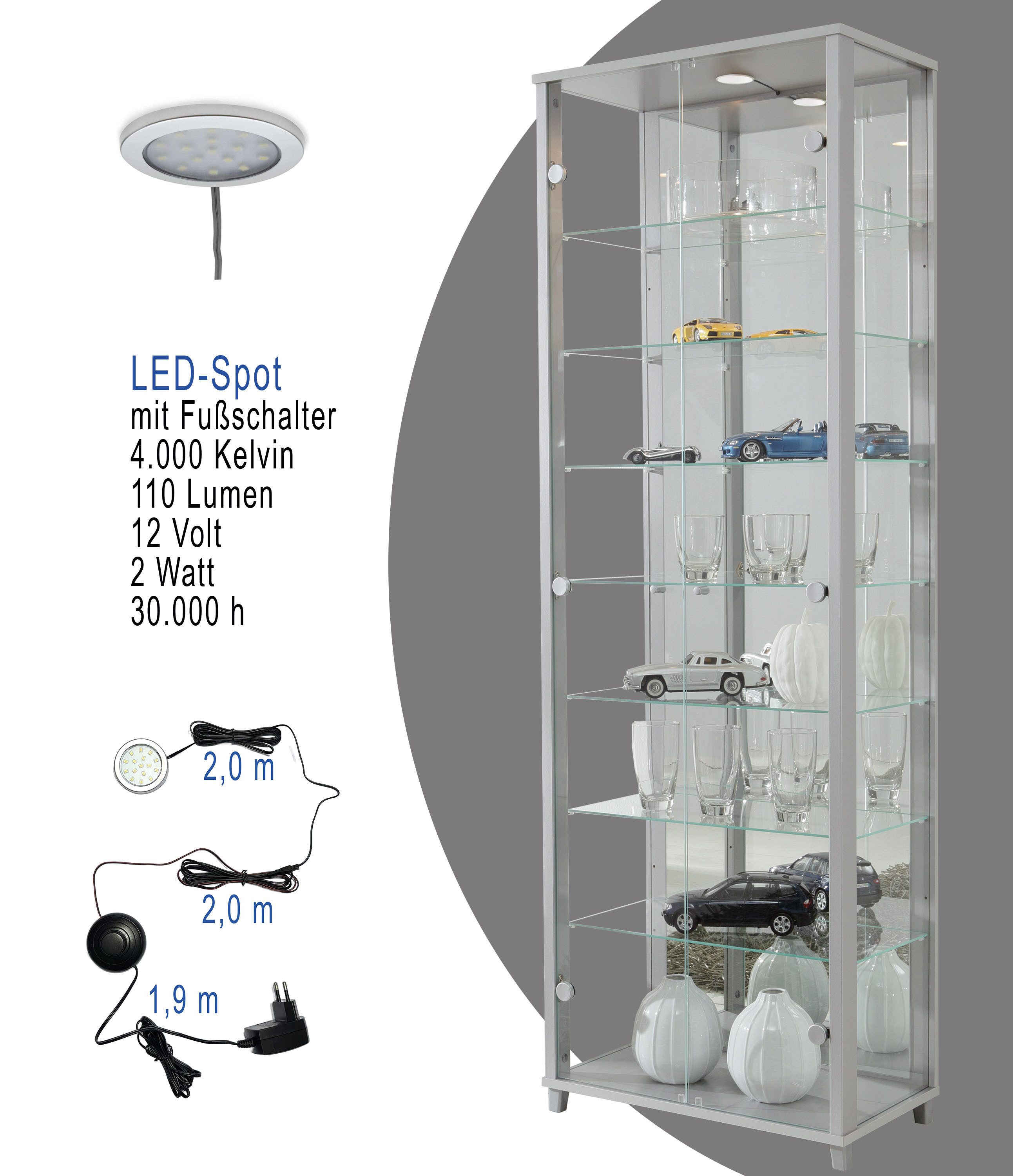 fif möbel Vitrinekast OPTIMA Staande vitrine/glasvitrine met 2 glazen deuren, perfect voor verzamelaars, verzamelvitrine