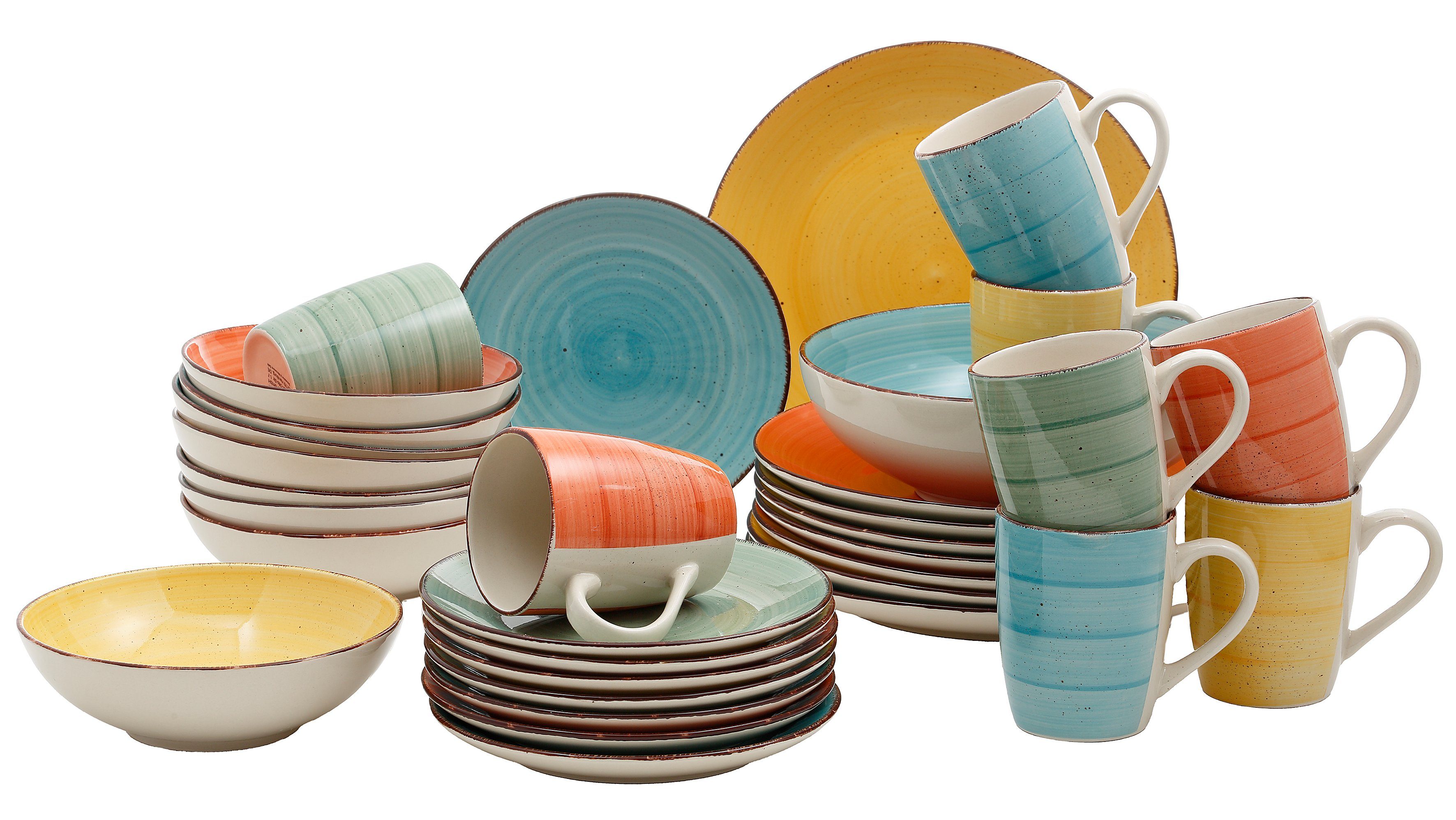 Home affaire Combi-servies Serviesset, Verceia servies Kwaststreek-decor, met de hand geschilderd, 33 delen (set, 33-delig)