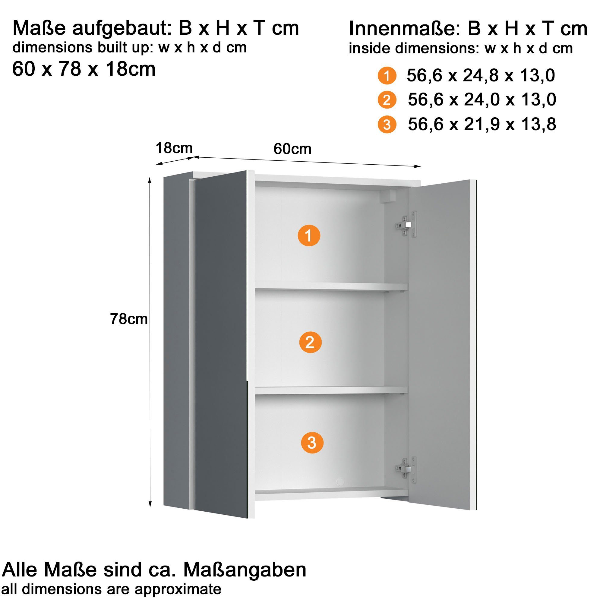 welltime Badkamerset Praag Hoge kast, wastafel en spiegelkast met verticale frezingen (set, 3 stuks)