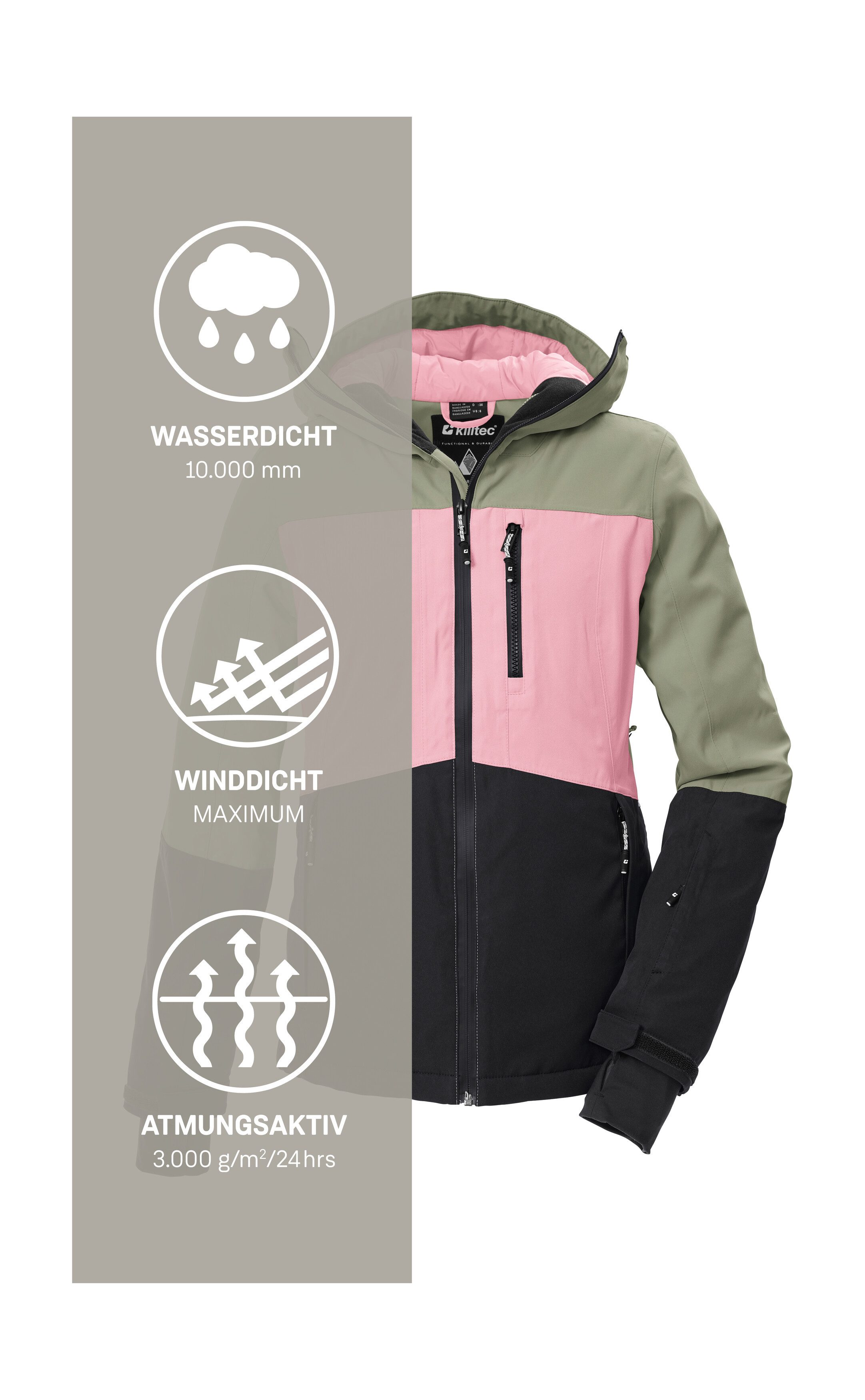 Killtec Ski-jack KSW 277 WMN SKI JCKT Waterdichte damesjas met sneeuwvanger, verstelbaar en ademend