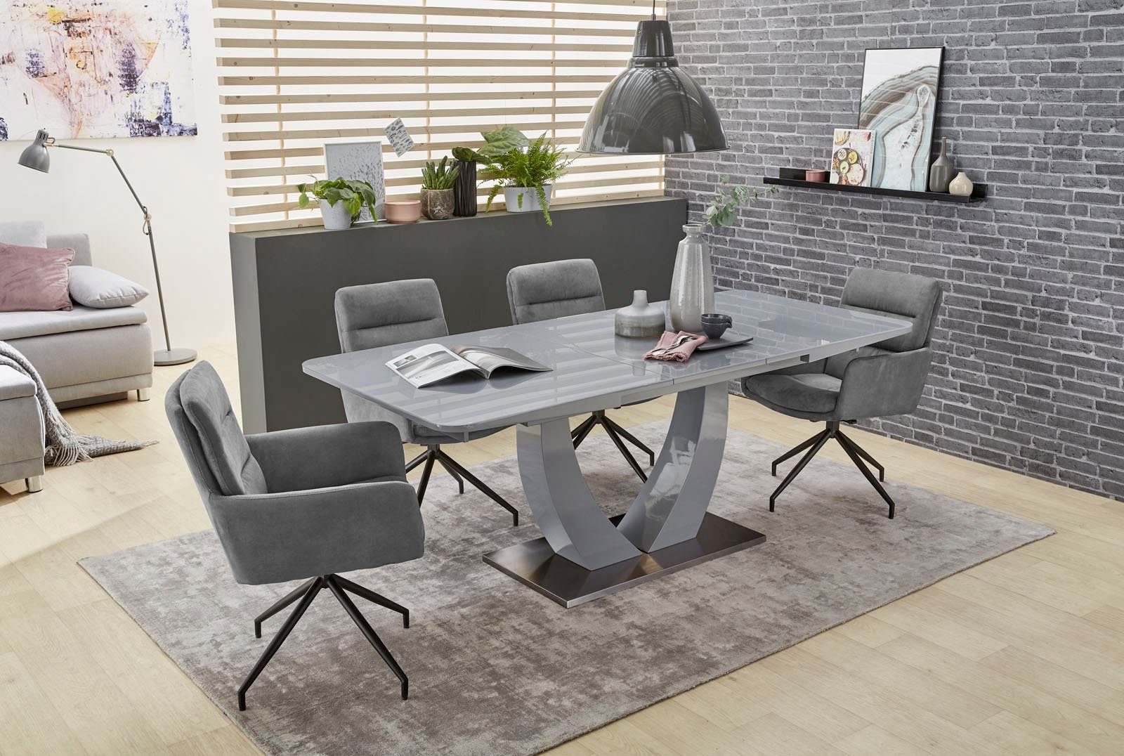 Jockenhöfer Gruppe Eettafel Ulm Hoogglans, met gesynchroniseerde lades, breedte 160-200 cm