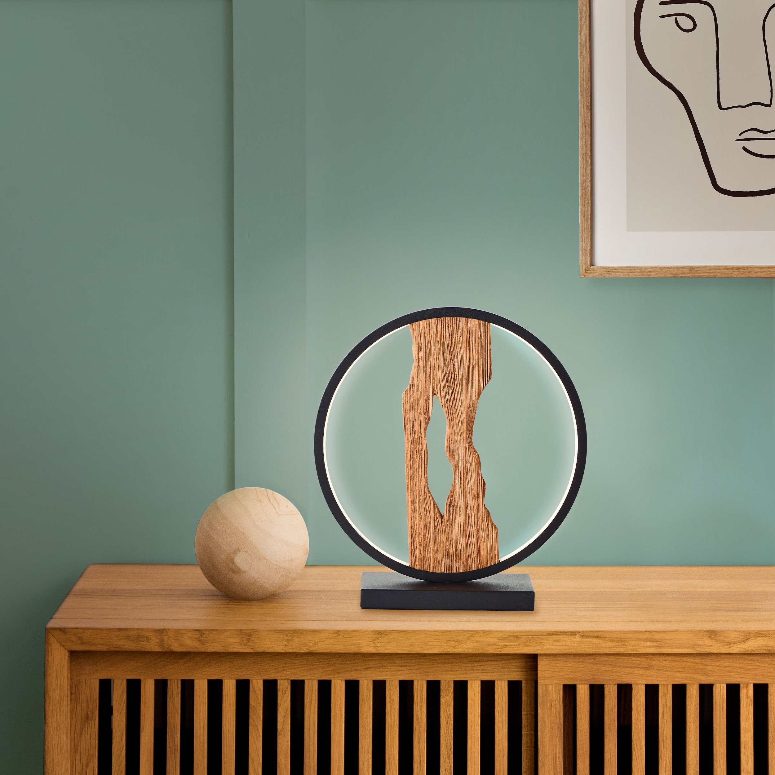 Brilliant Leuchten Led-tafellamp Chaumont Hoogte 28 cm, 850 lm, aluminium/metaal/hout, zwart/hout