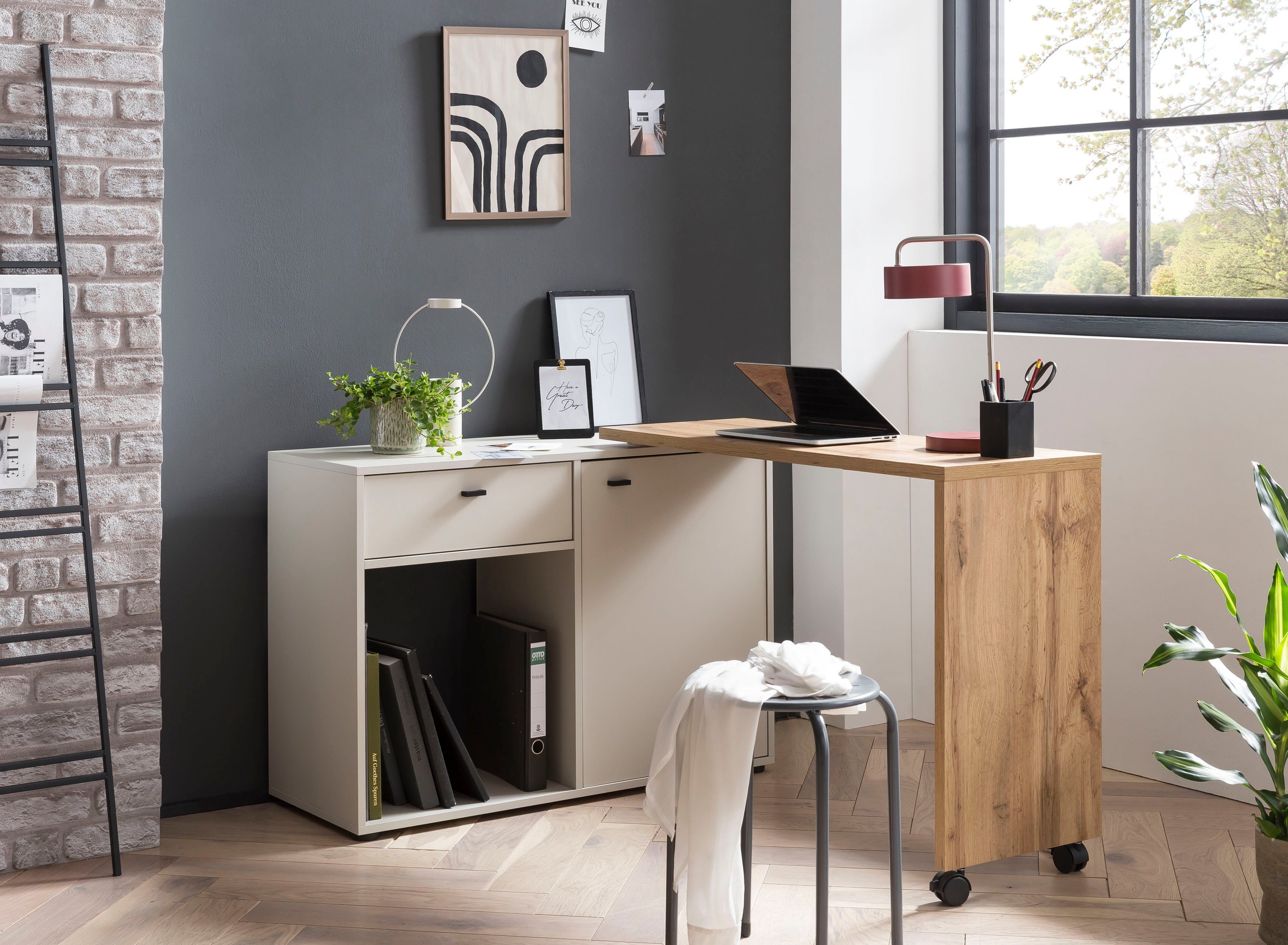 Schildmeyer Bureau Tiny Working praktisch in het thuiskantoor, dressoir met flexibele werkblad