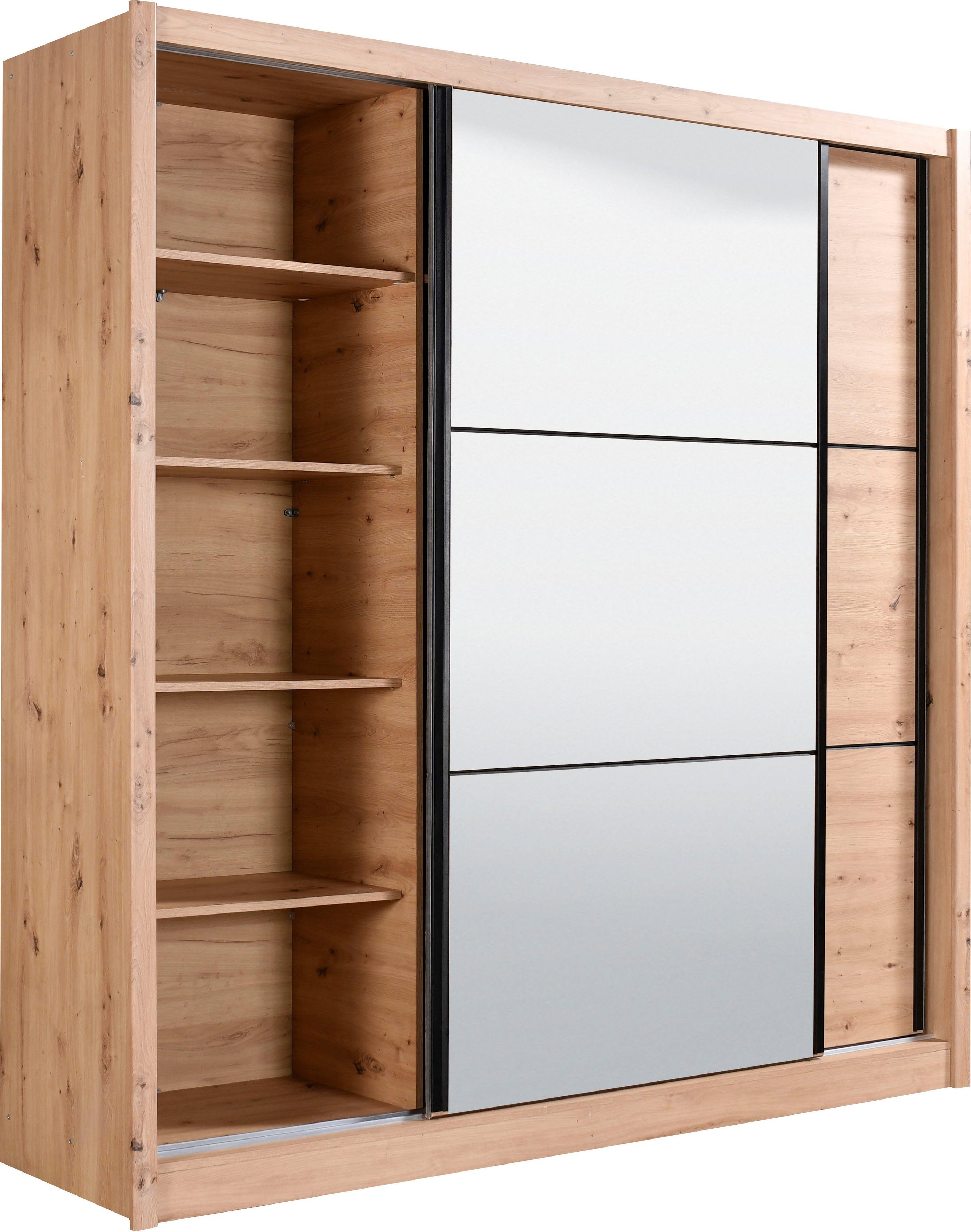 INOSIGN Zweefdeurkast Navara kledingkast met spiegel linnenkast garderobe met royale binnenuitrusting, fsc®-gecertificeerd, in 3 breedtes