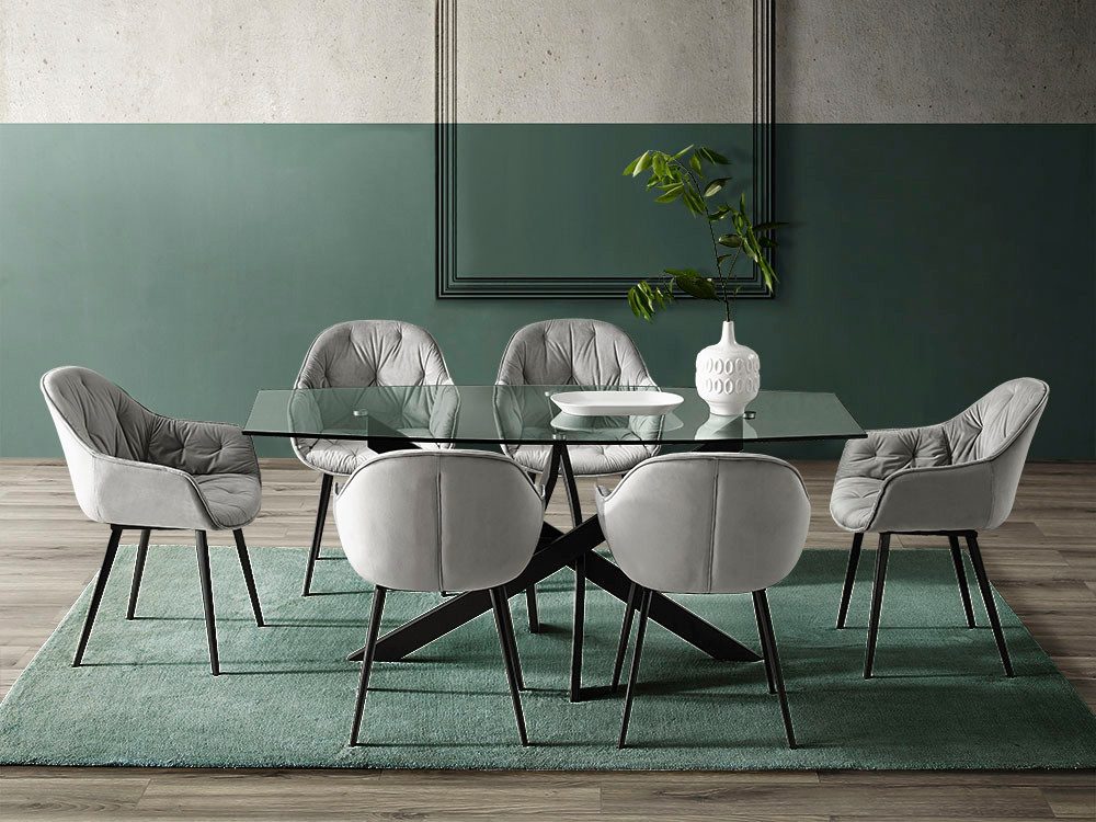 INOSIGN Eettafel Kairi Glazen tafelblad, gepoedercoat metalen frame, twee tafelbreedtes