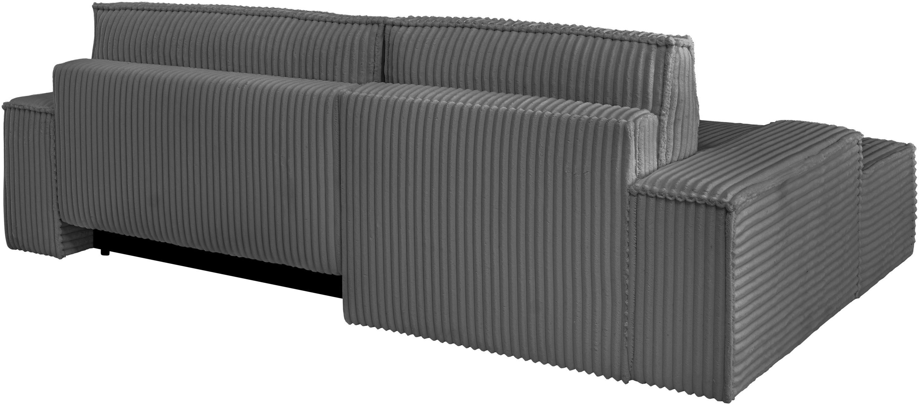 andas Hoekbank Finnley slaapbank 267 cm in Bouclé, fijne structuur en cord, L-vorm