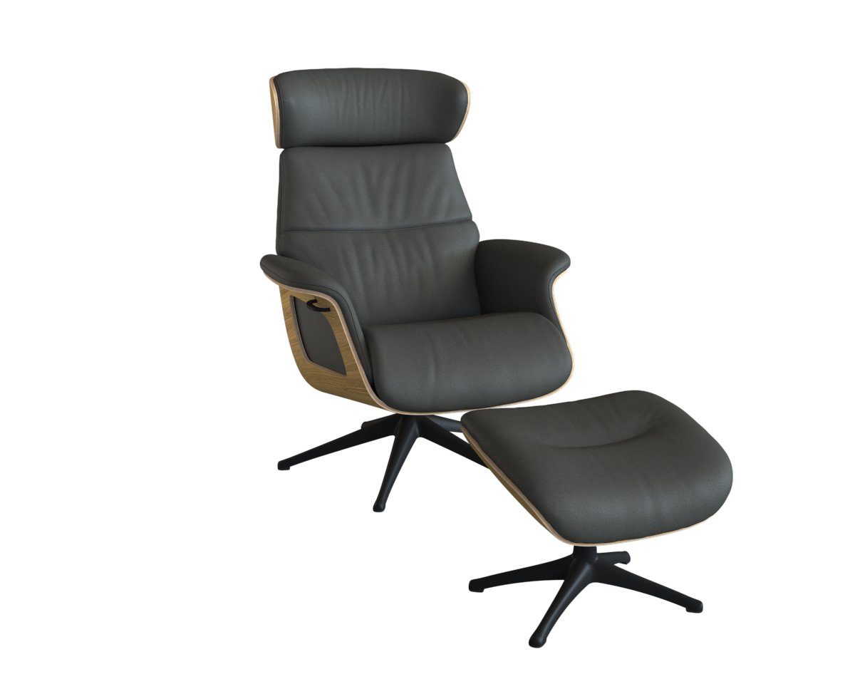 FLEXLUX Relaxfauteuil Clement relaxstoel, gestoffeerde stoel, ligstoel, TV-stoel, Rug- & hoofdsteunverstelling, draaibaar, armleuning eik, zwart voet