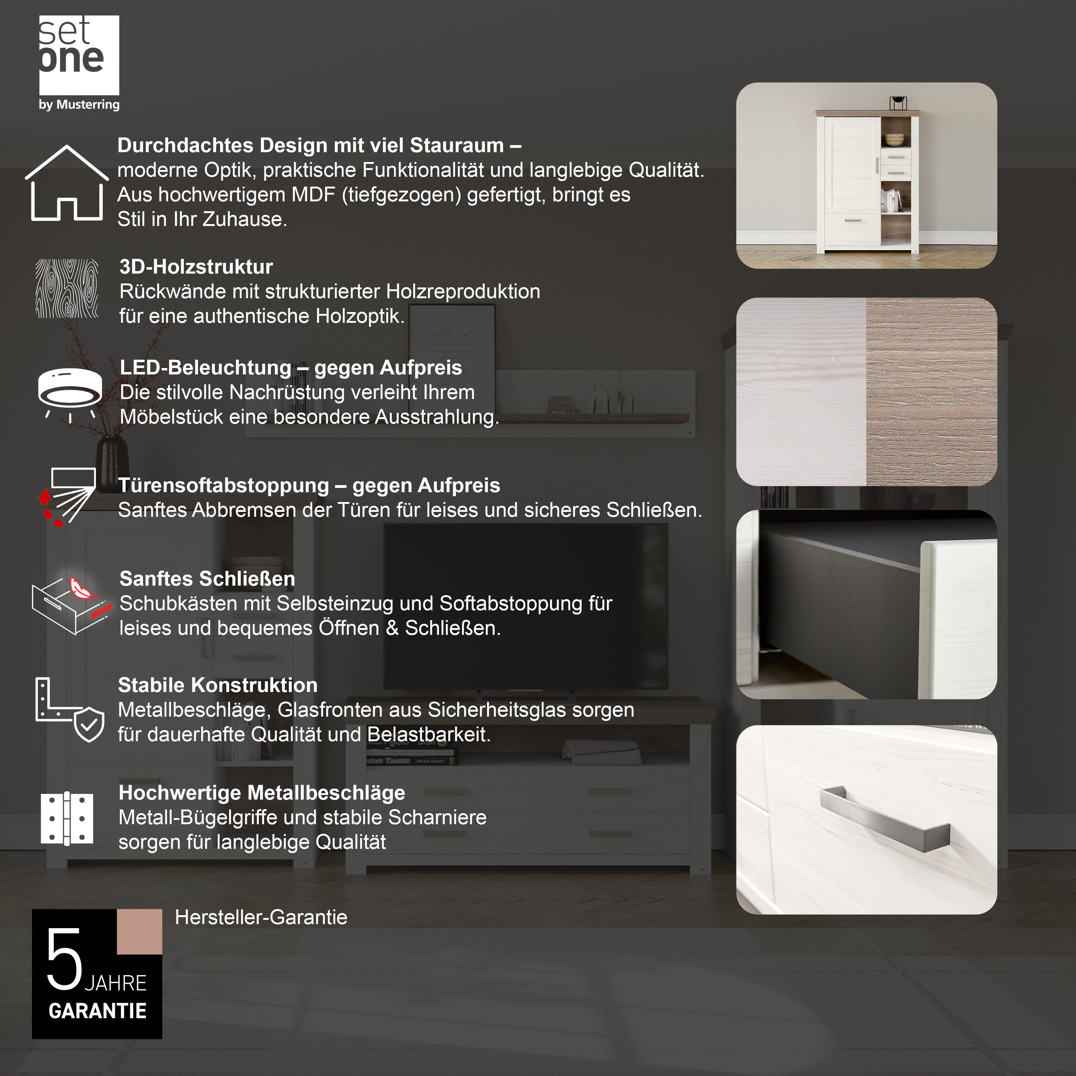 set one by Musterring Highboard York Type 25 en 26, in 3 kleurvarianten, verlichting optioneel, breedte 105 cm