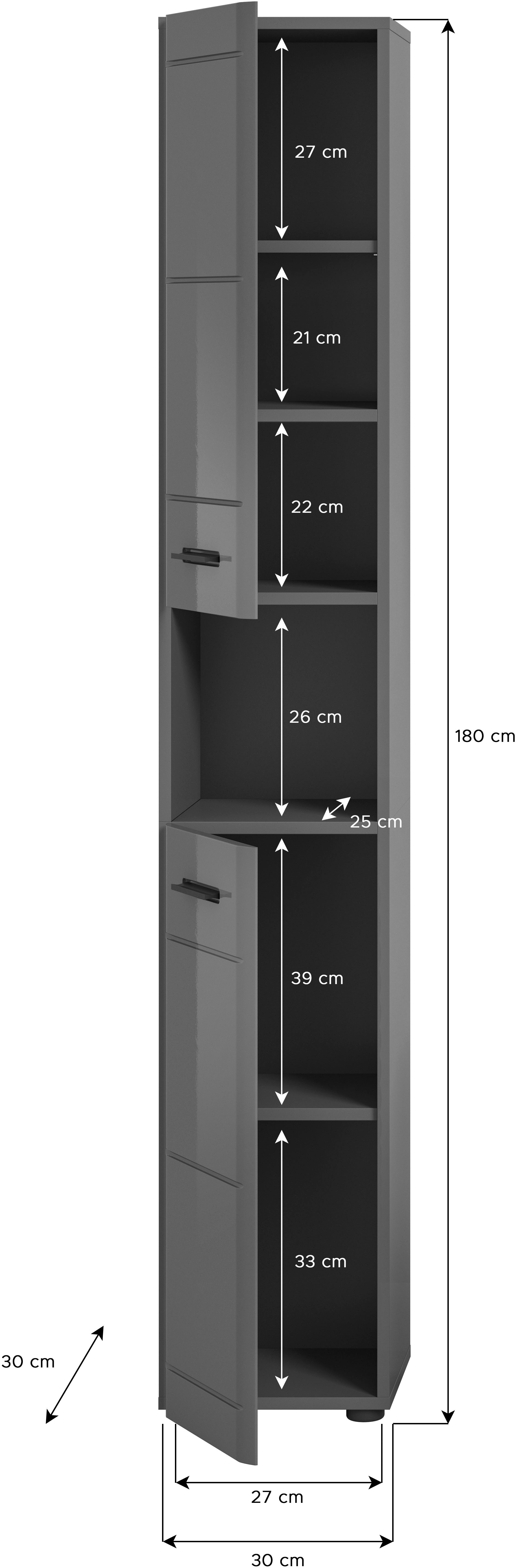 welltime Hoge kast Doux, hoogte 180 cm, 2 deuren, 1 open vak, 3 planken Deuraanslag verwisselbaar, MDF front, badkamerkast, badkamermeubels, badkamer
