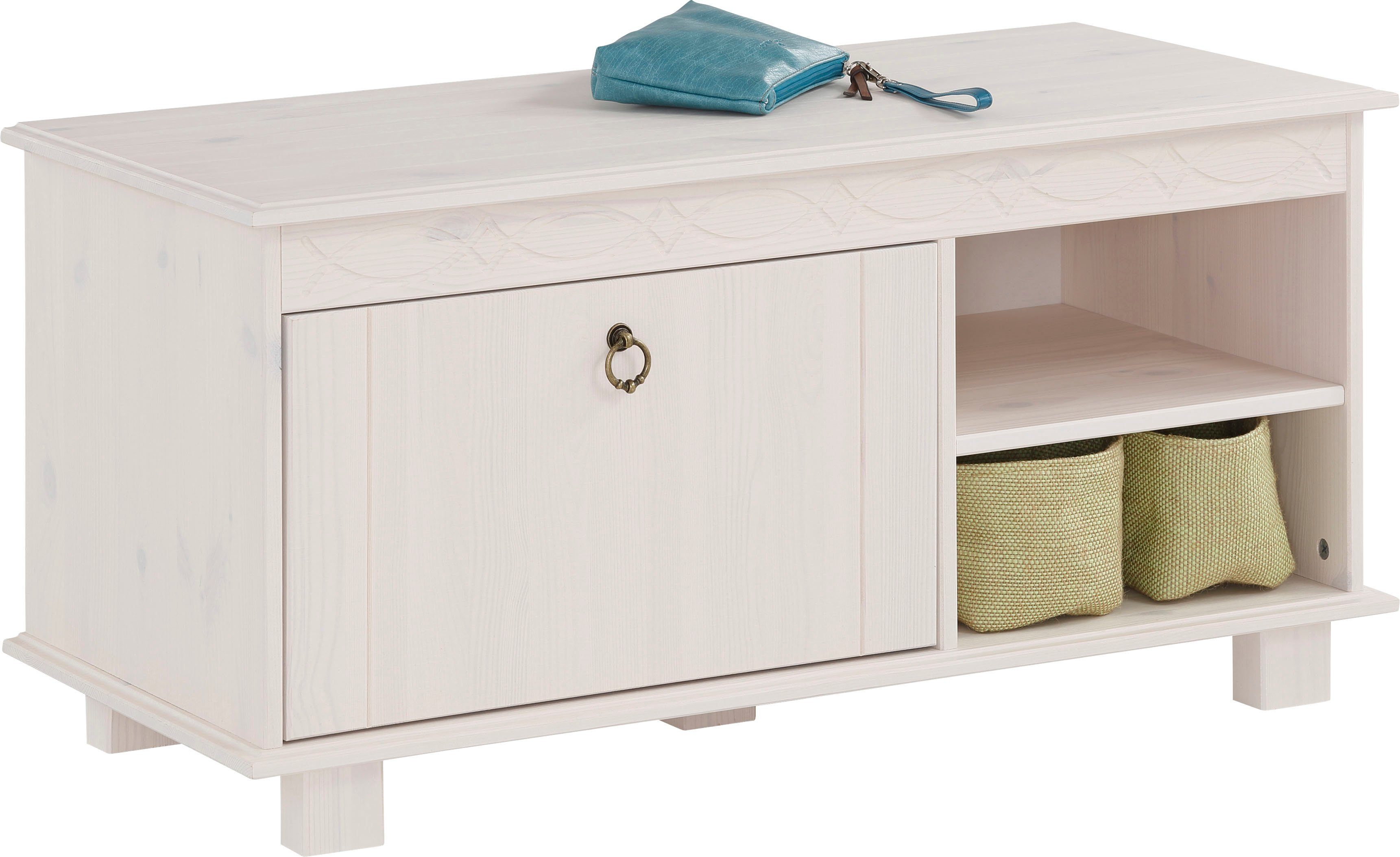Home affaire Schoenenbank Indra van massief dennenhout, fsc®, breedte 90 cm, discreet ornament