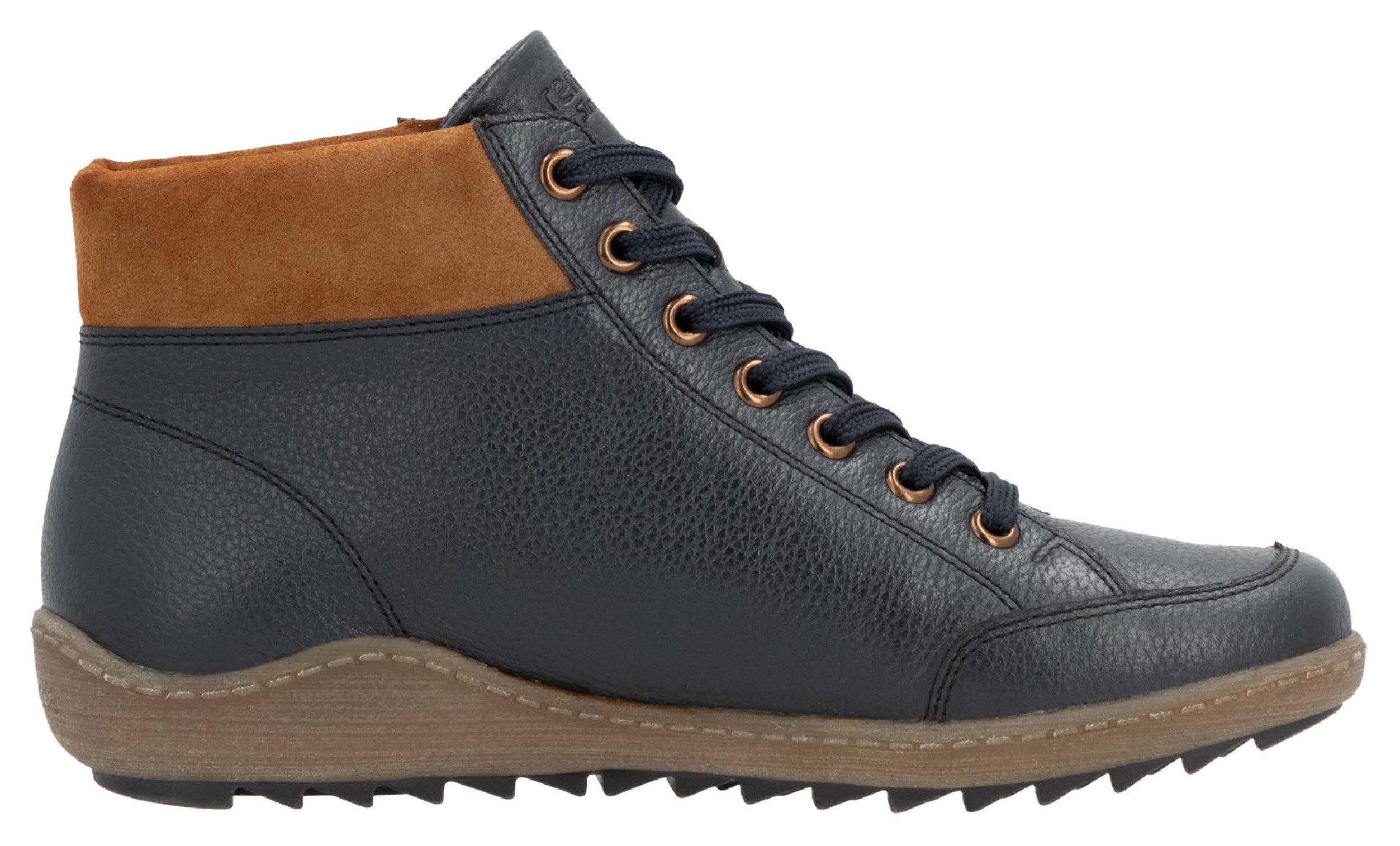 Remonte Veterschoenen flats, comfort schoen, enkellaars met logo-embossing en contraststiksels