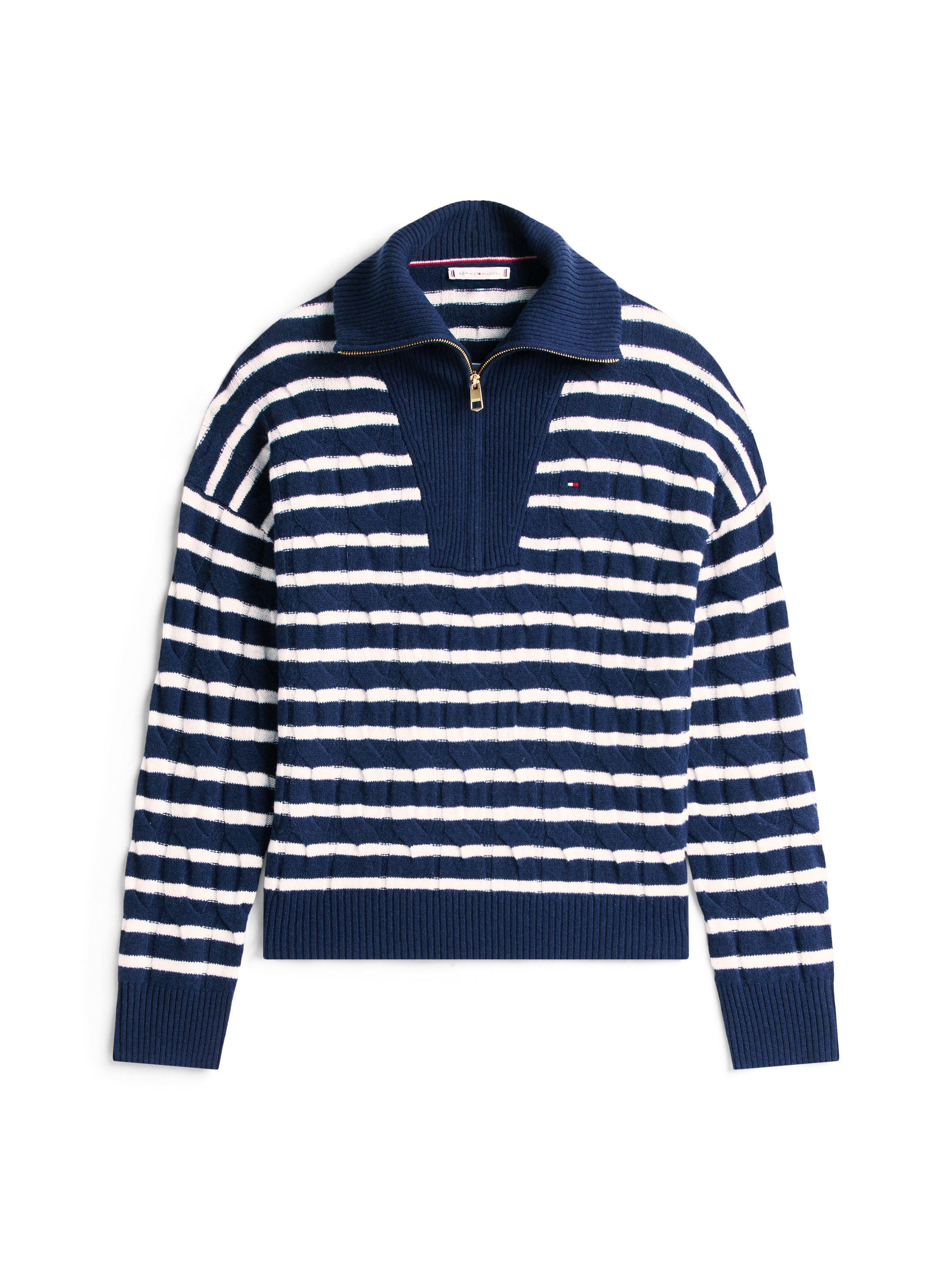 Tommy Hilfiger Schipperstrui SOFT WOOL CABLE 1/2 ZIP LS SWT met kabelpatroon, van zuivere wol