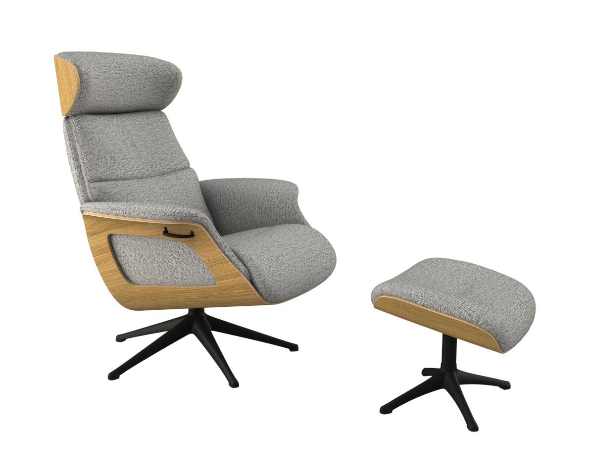 FLEXLUX Relaxfauteuil Clement relaxstoel, gestoffeerde stoel, ligstoel, TV-stoel, Rug- & hoofdsteunverstelling, draaibaar, armleuning eik, zwart voet