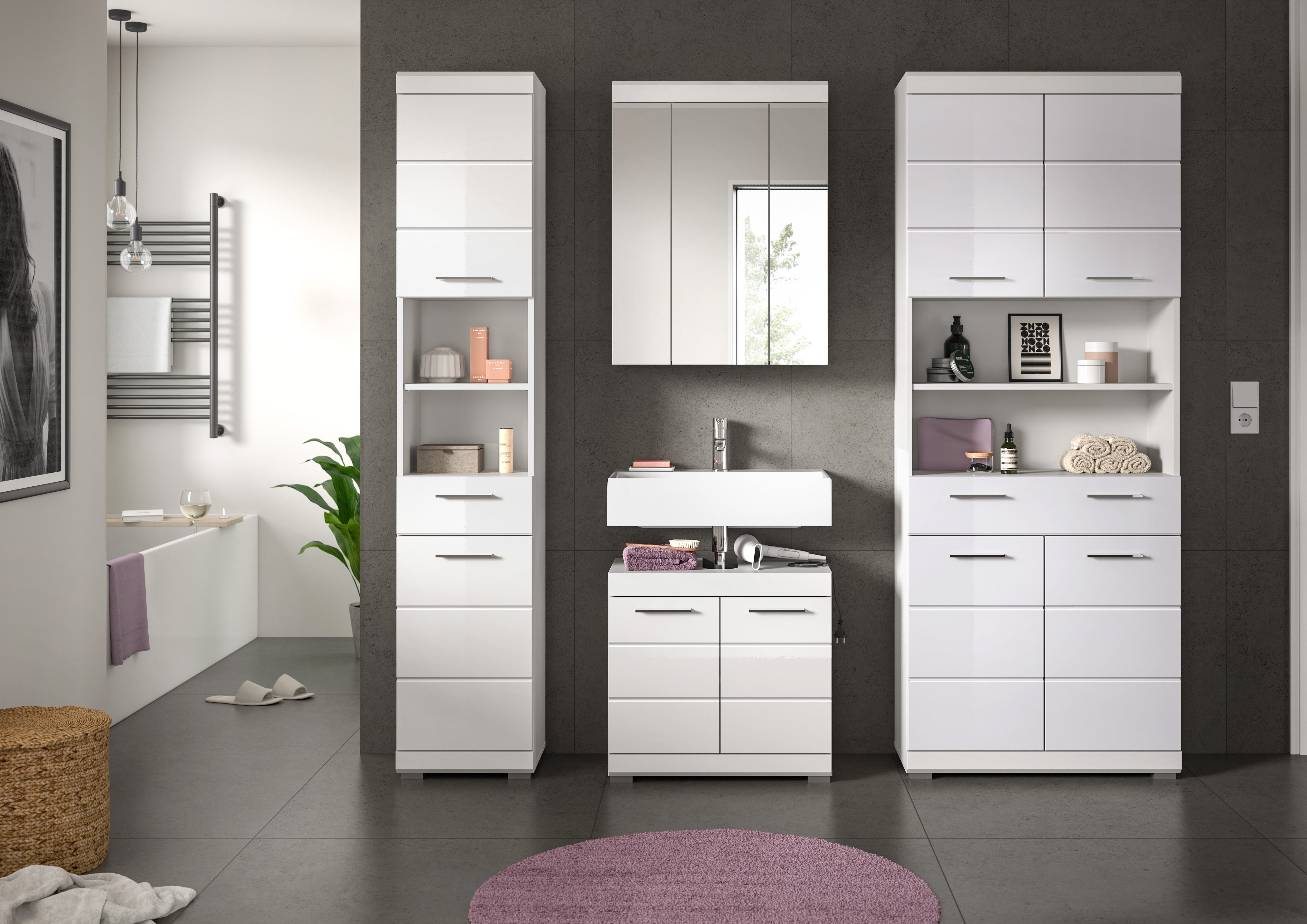 INOSIGN Badkamerserie Siena, 4-delig, bestaande uit: Smalle hoge kast, WBU, spiegelkast, brede hoge kast (set, 4-delig)