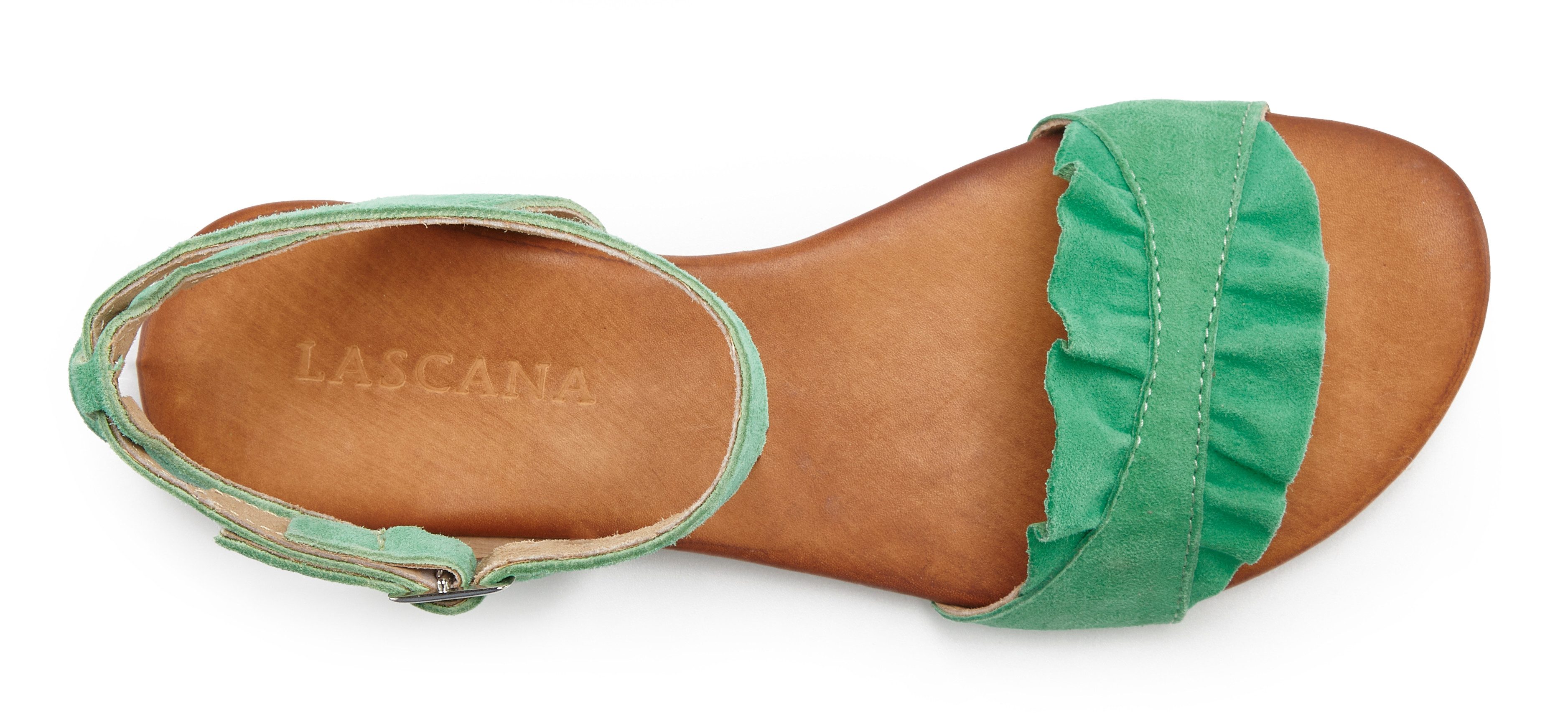 Lascana Sandalen Zomerschoen Sandalette, zomerschoen van hoogwaardig leer met kleine ruches