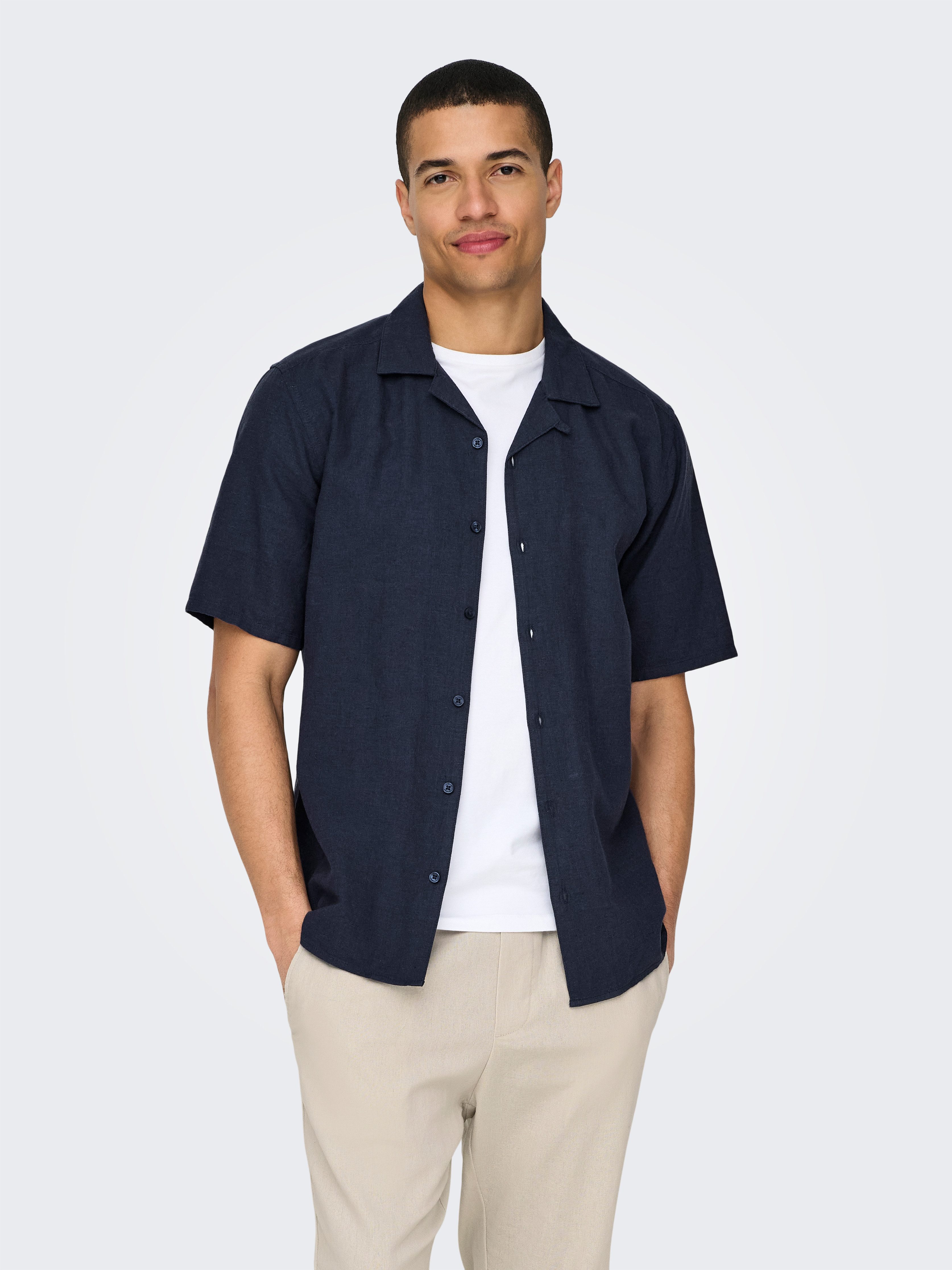 ONLY & SONS Overhemd met korte mouwen ONSCAIDEN SS SOLID RESORT LINEN NOOS