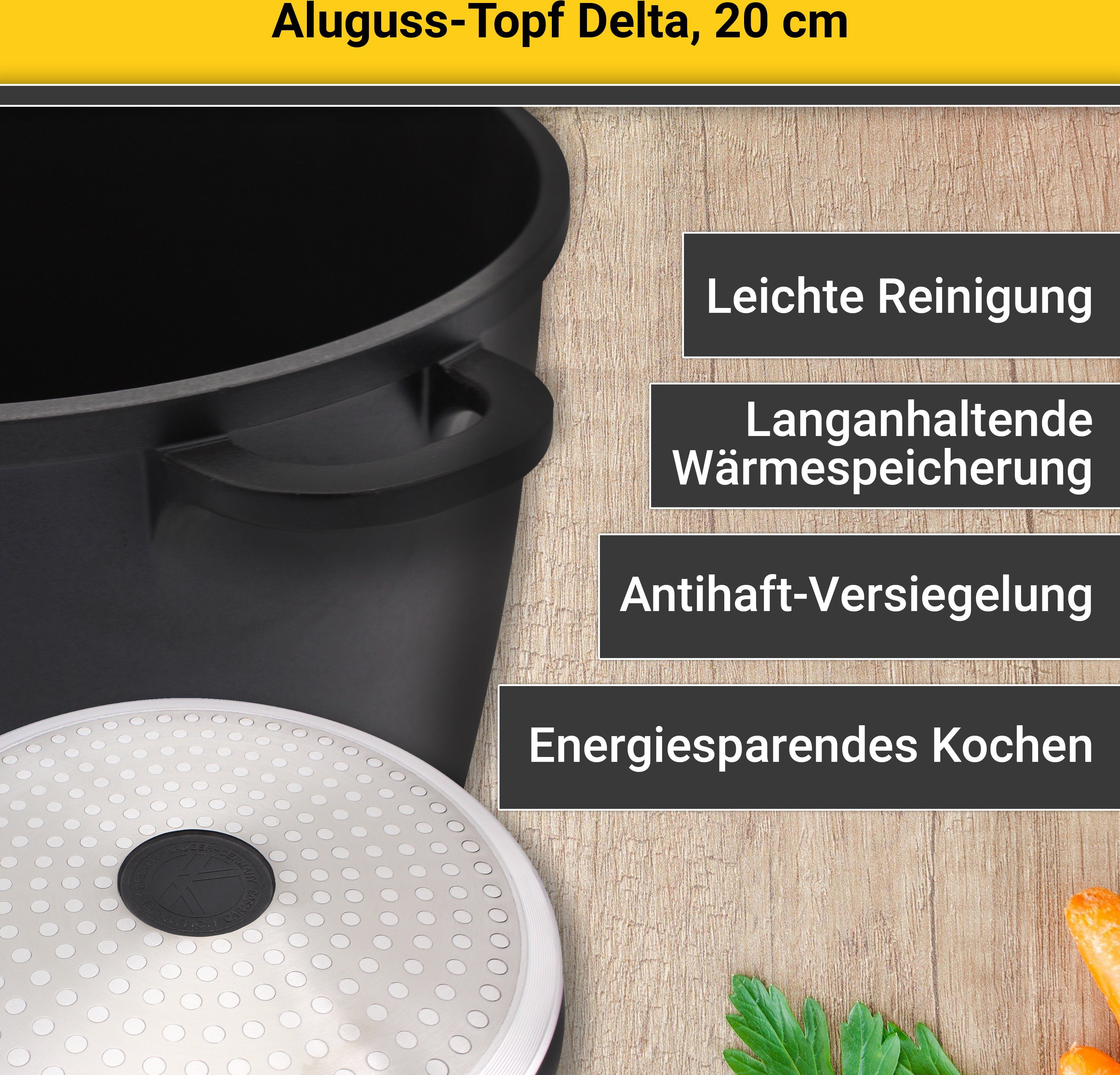 Krüger Braadpan Gietaluminium braadpan met glazen deksel delta