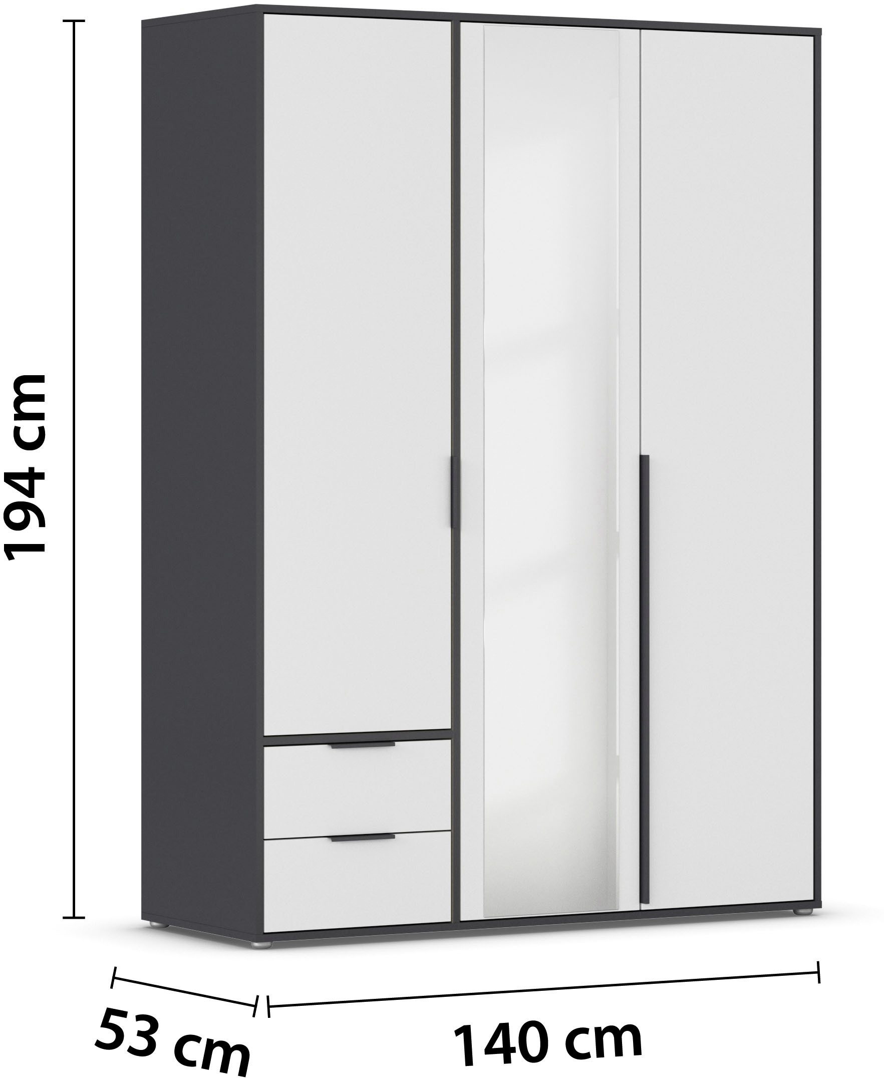 rauch Draaideurkast Kledingkast Kast Garderobe Wasmand NAGATA met Spiegel und schubladen sowie stangengriffen topseller made in germany