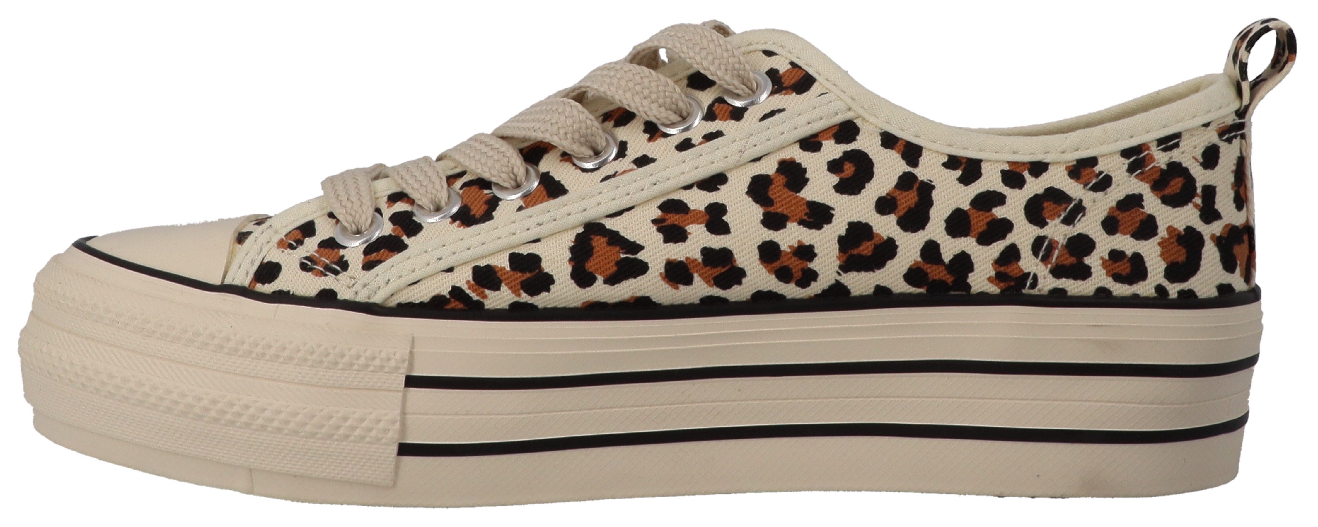 Tom Tailor Plateausneakers , vrijetijdsschoen, halfschoen, veterschoen in luipaard-look