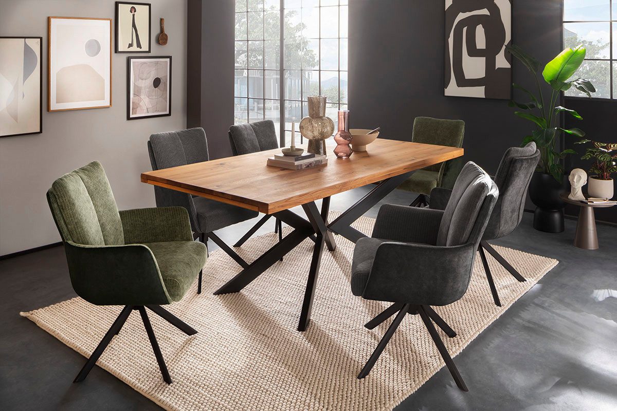 MCA furniture Eettafel BARLETTA uitschuifbare tafel 180-280 cm massief, doorlopende lamel, verdubbeld, metaal, tafelblad 5,0 cm