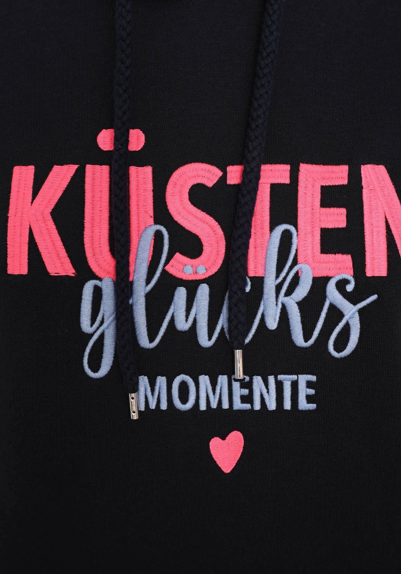 Zwillingsherz Sweatshirt met "küsten-glücks-momente"-borduursel en inscriptie op de rug