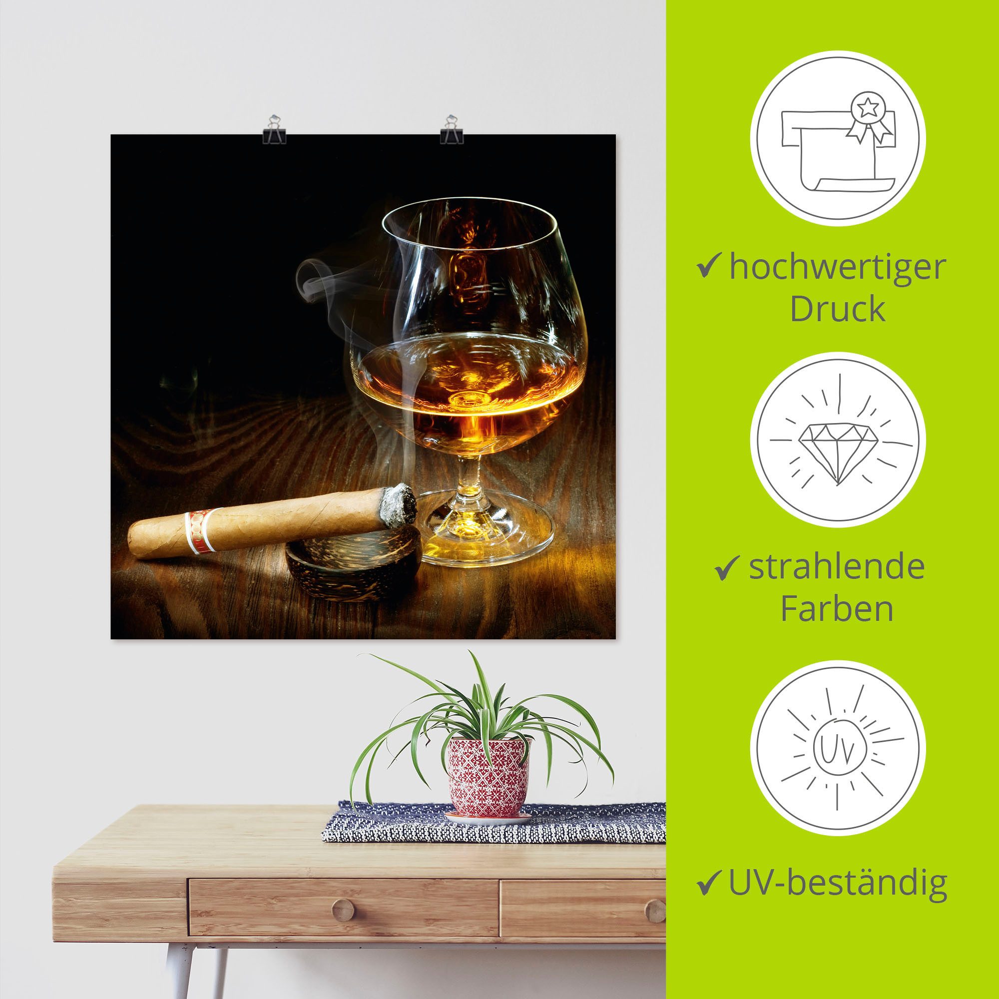 Artland Artprint Sigaar en cognac als artprint op linnen, poster in verschillende formaten maten