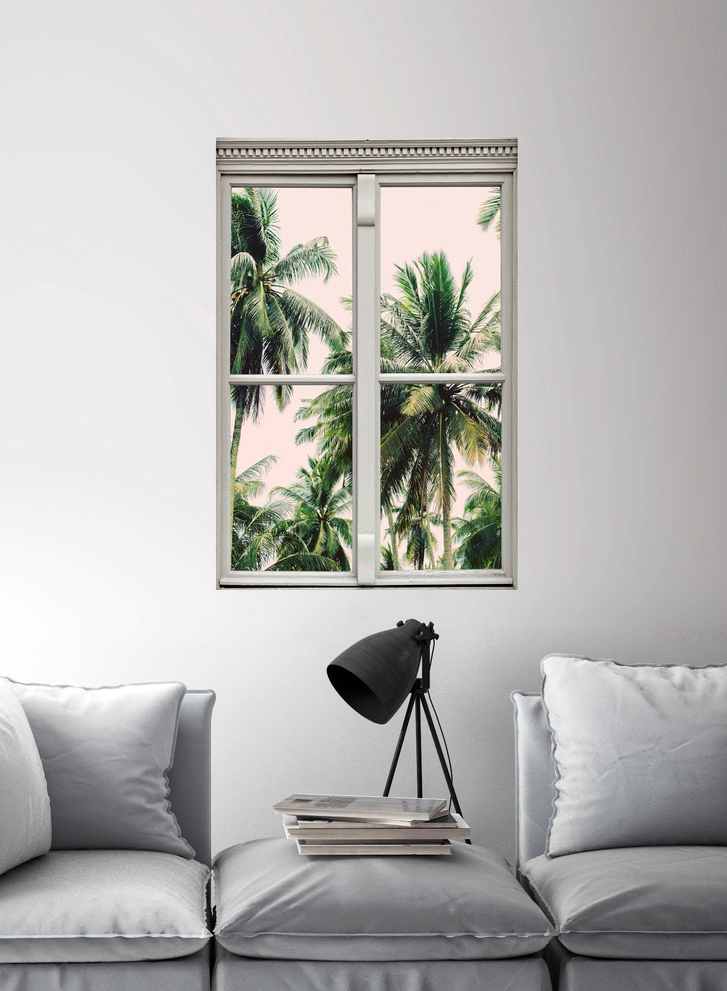 queence Wandfolie Palmen Muursticker, muurdecoratie, zelfklevend, 3D, raam