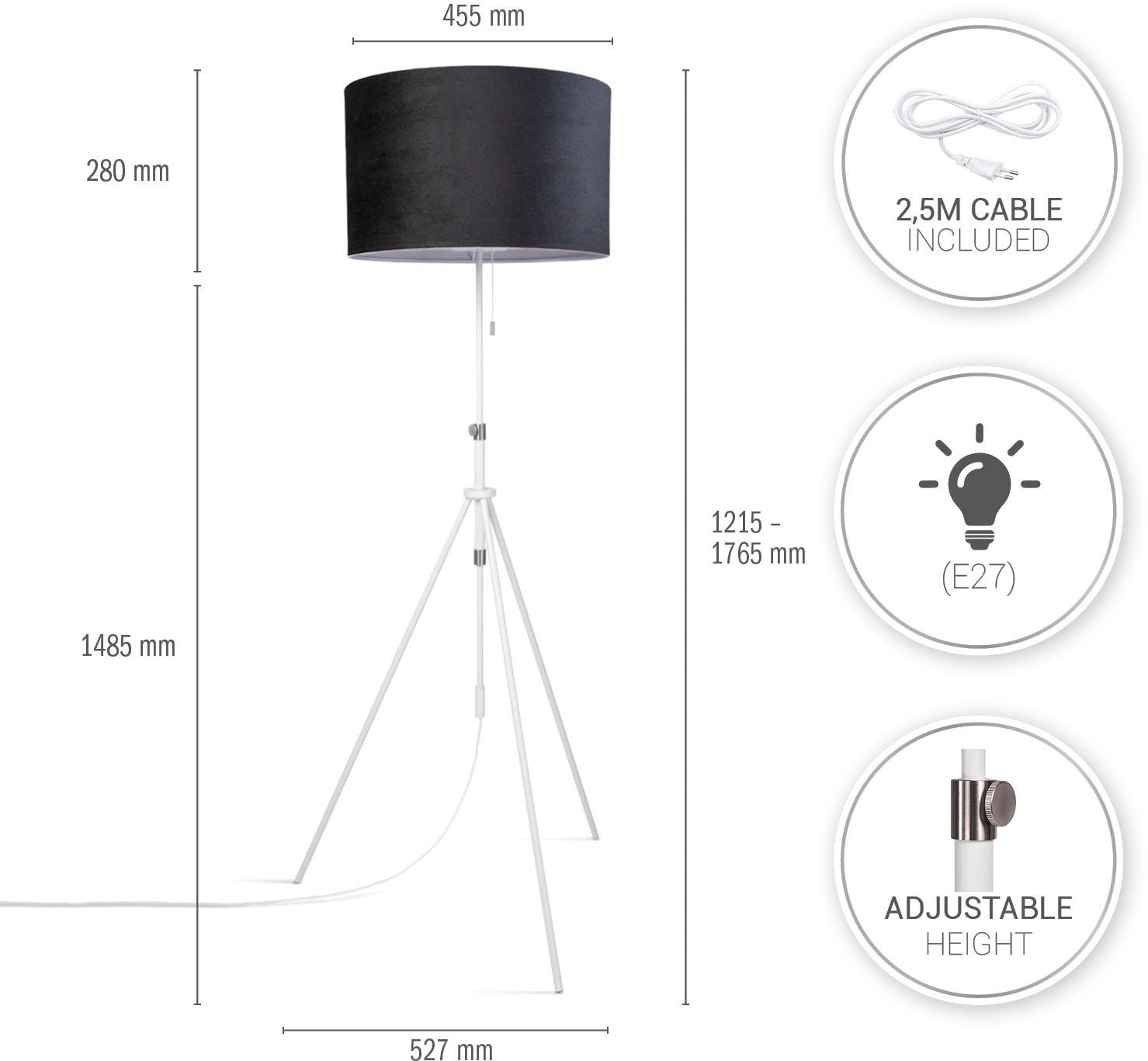 Paco Home Staande lamp Naomi uni Color Woonkamer in hoogte verstelbaar 121,5 tot 176,5 cm trekschakelaar velours