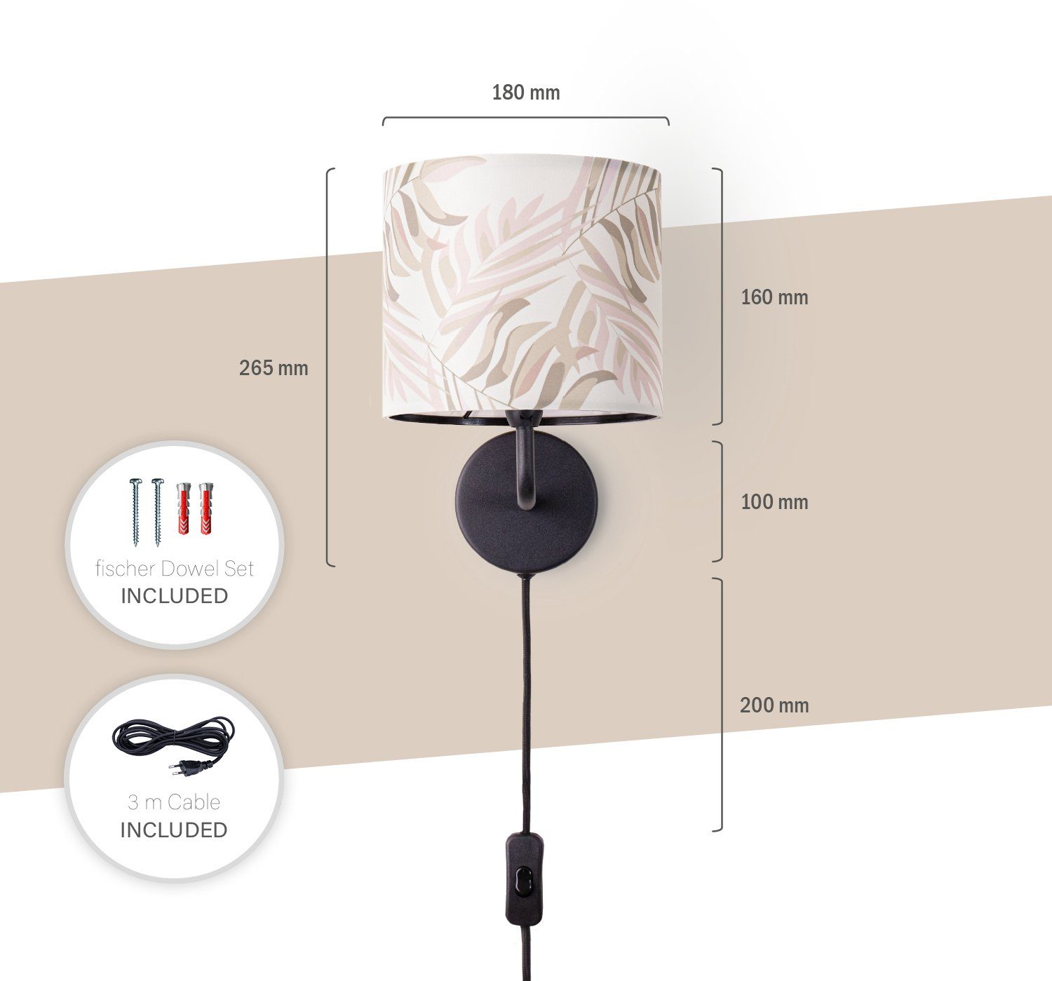 Paco Home Wandlamp Kuba 126 Binnen wandlamp lampenkap nachtlampje kind decor woonkamer palm