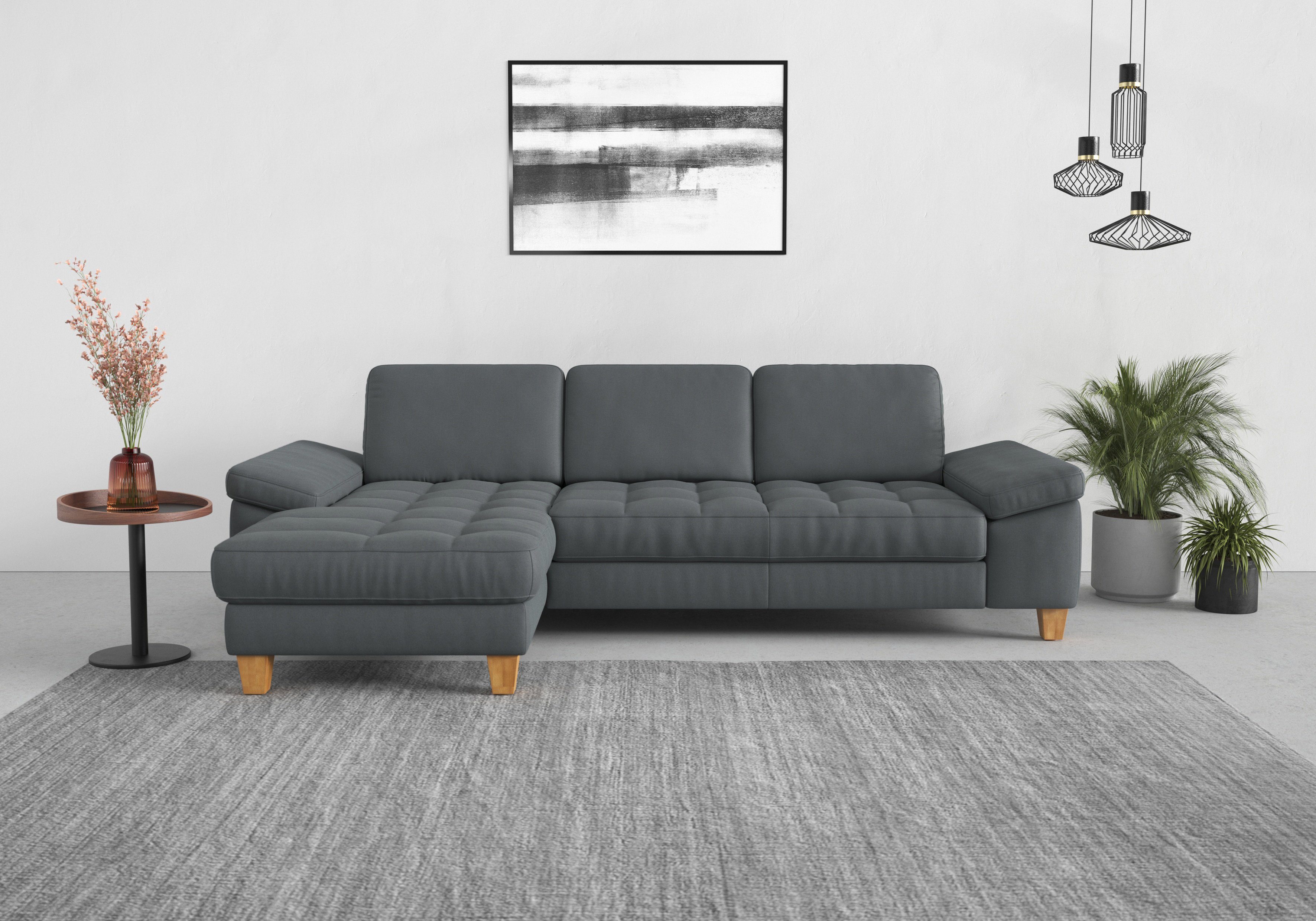 sit&more Hoekbank Westham L-vorm met récamier, met of zonder slaapfunctie, bedkist, voeten eiken grijs, hoekbanken, Breedte ligoppervlak: 0 cm, Lengte