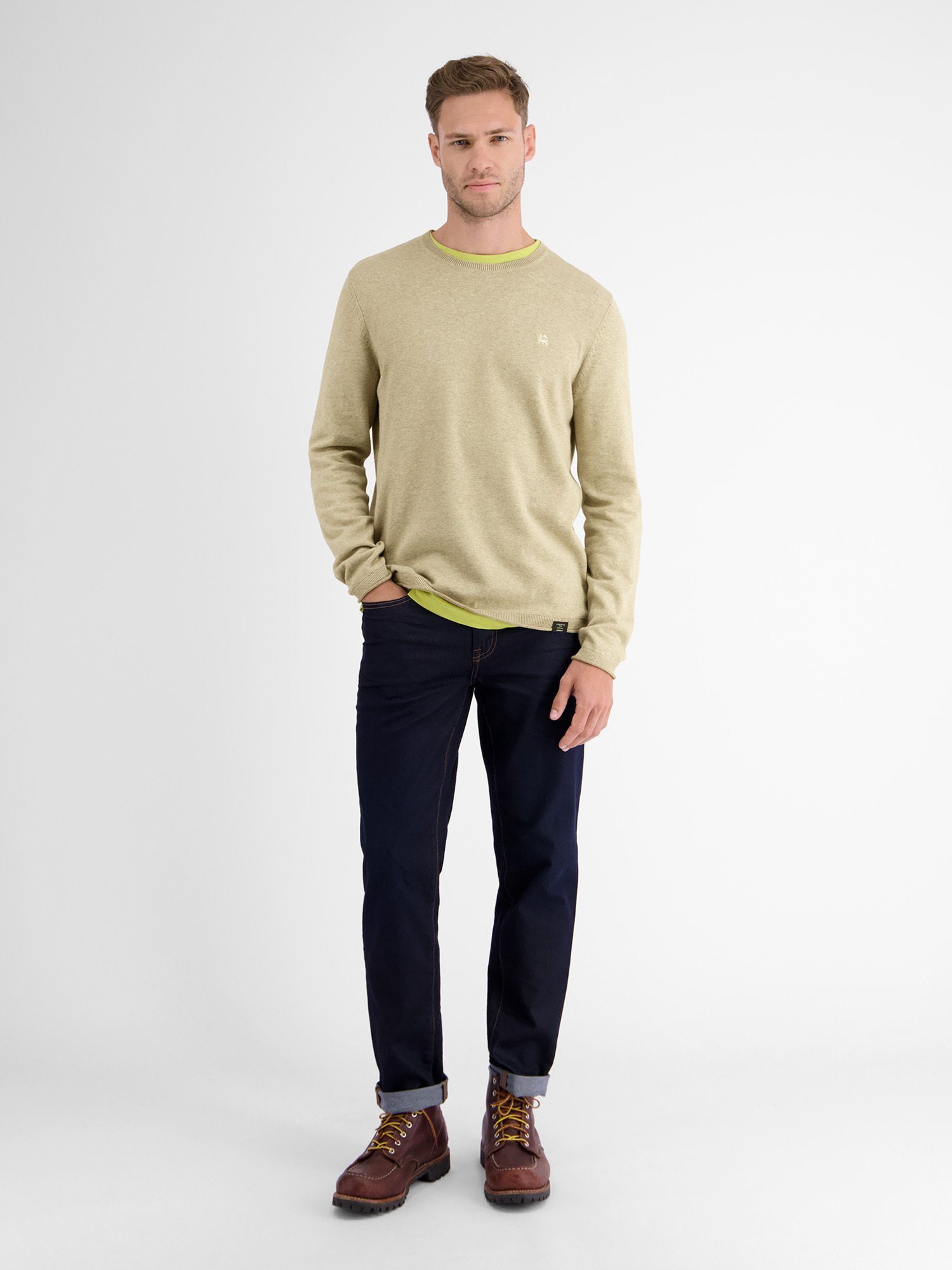 Lerros Gebreide trui LERROS ronde hals pullover, vlakbrei