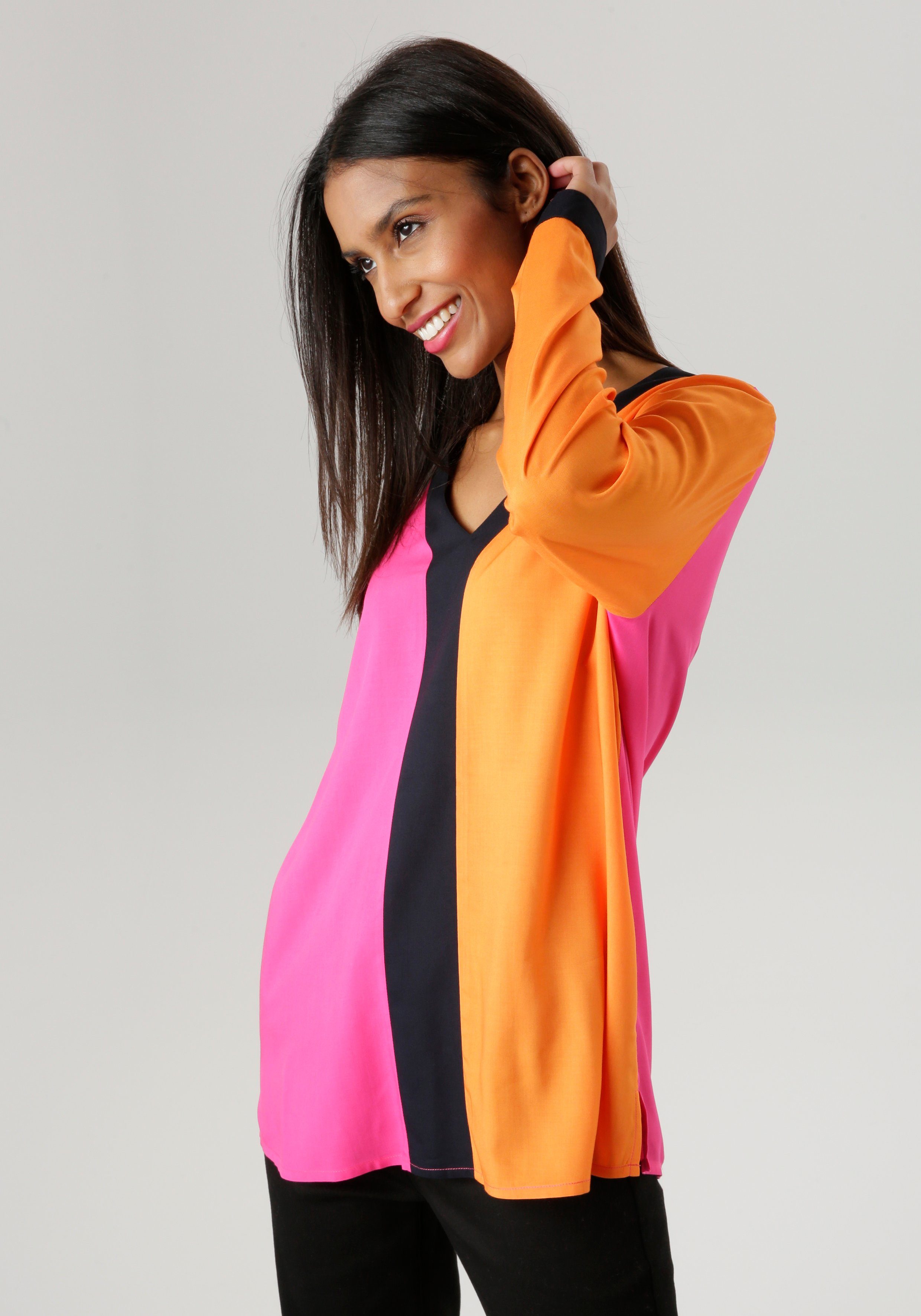 Aniston SELECTED Blouse zonder sluiting met trendy colorblocking