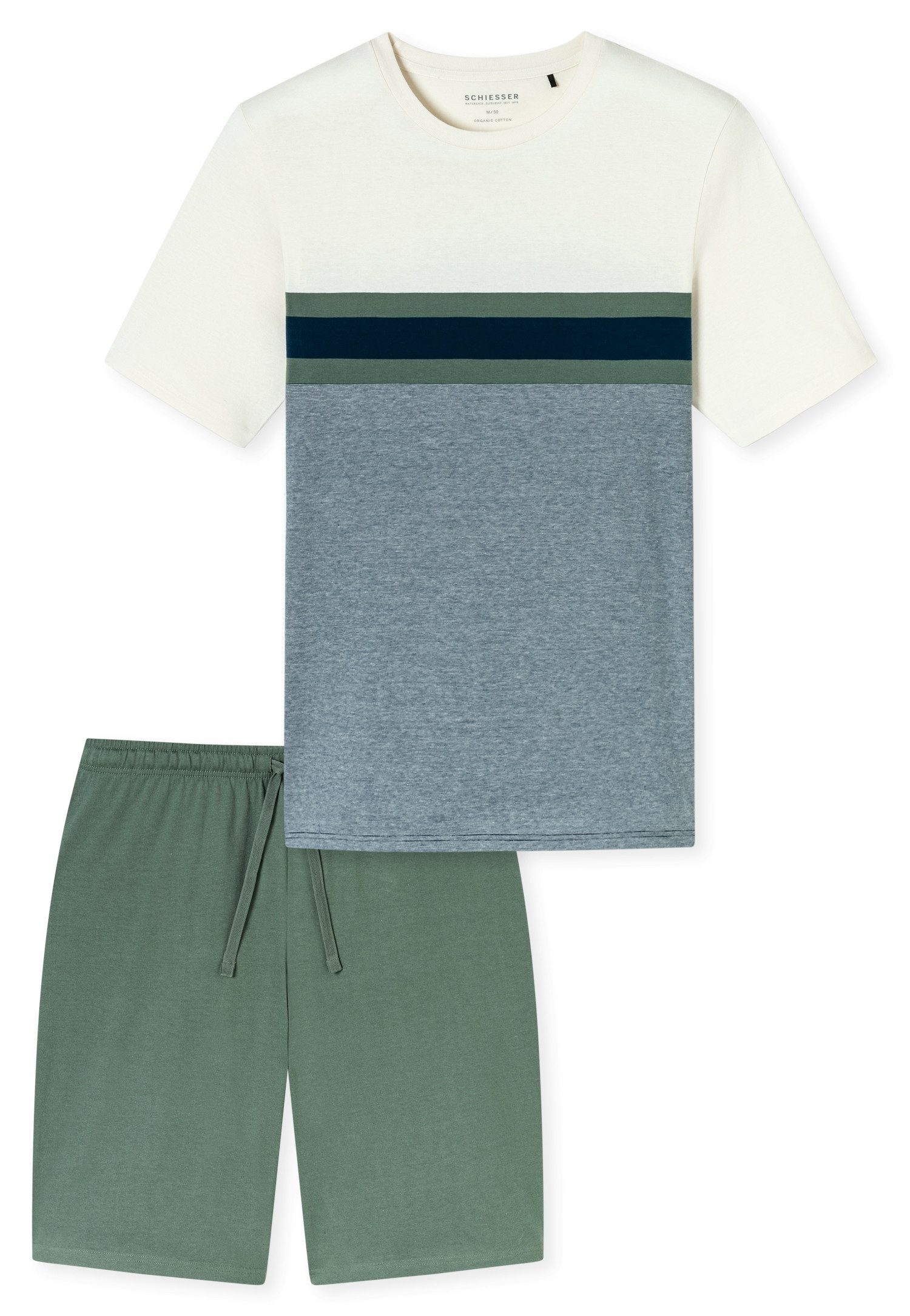 Schiesser Shortama Casual Nightwear Shorts in uni met bindband aan de tailleband (2-delig)