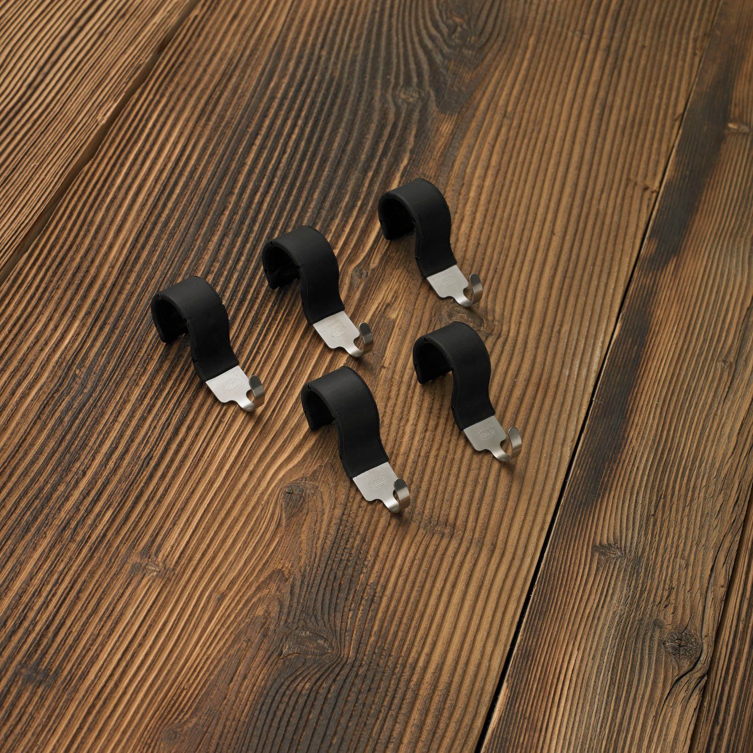 ROESLE Barbecuebestekhaak No.1, 25024, roestvrij staal 18/10 voor rösle kogelgrill no.1 f50/f60/f50 air/f60 air/g60, siliconen (5 stuks)