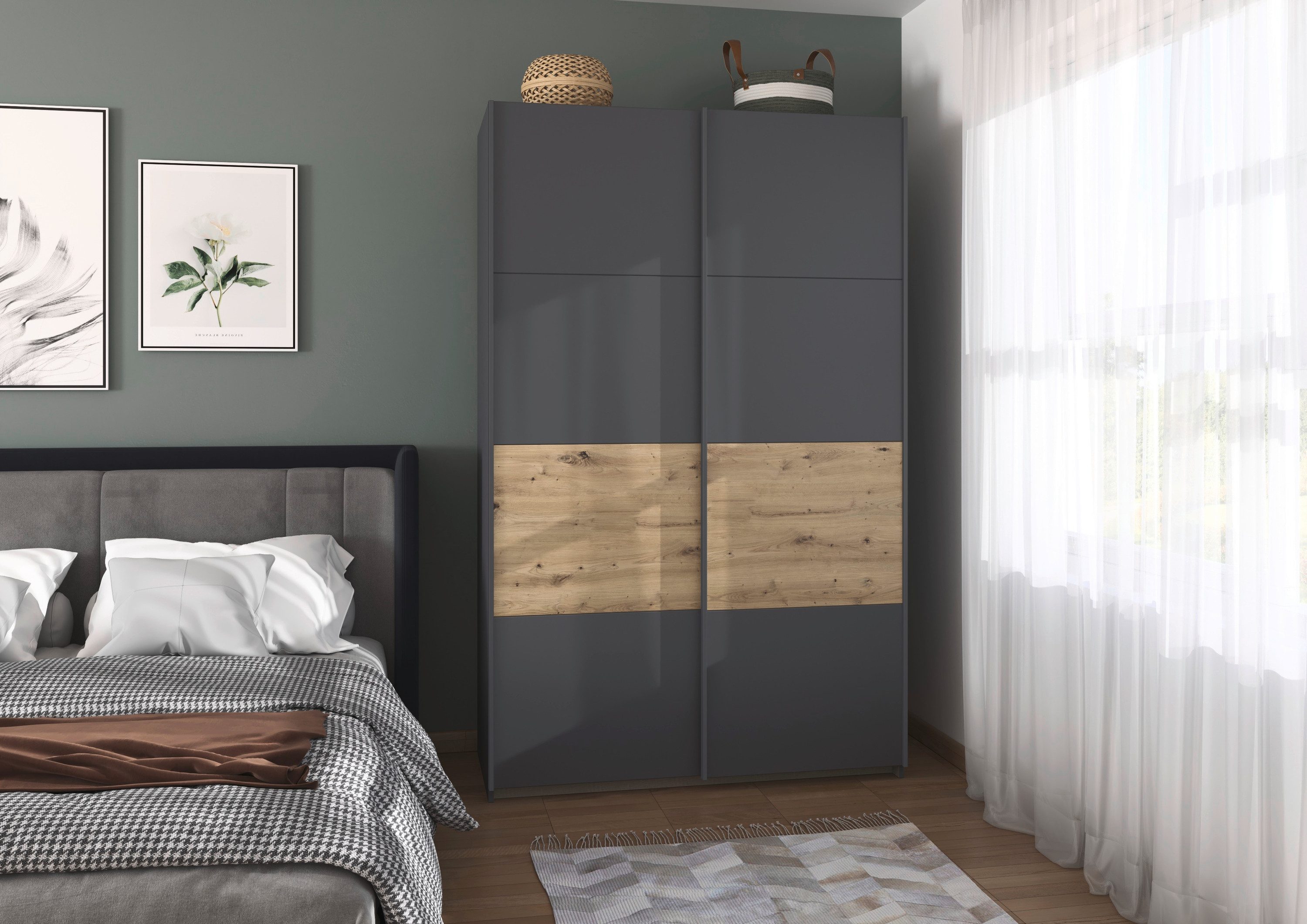 rauch Schuifdeurkast Kledingkast Kast Garderobe Slaapkamerkast OXFORD met handgrepen van metaal, ook voor kleinere ruimtes made in germany