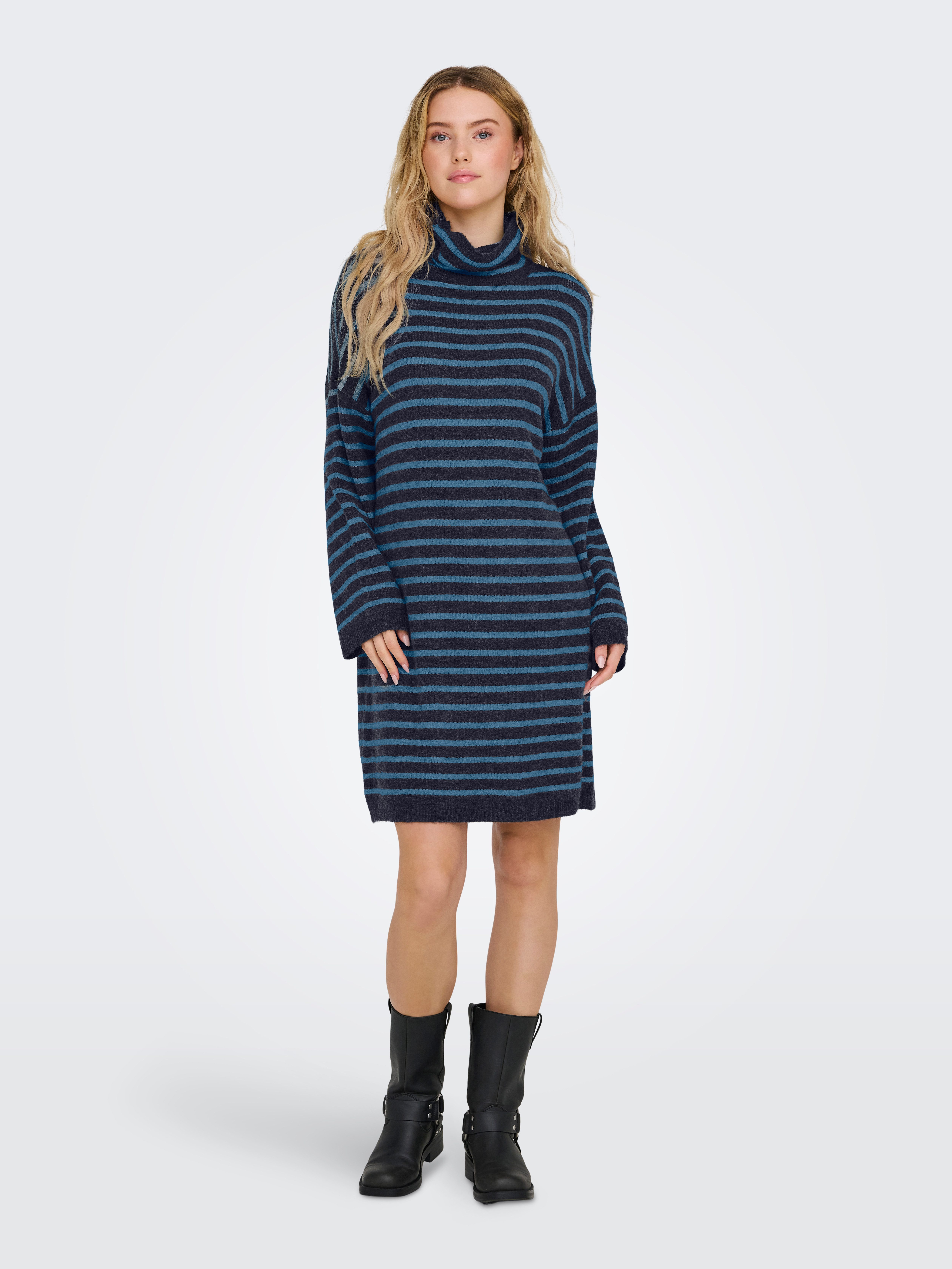 Only Gebreide jurk ONLTALIO LS STRIPE ROLLNECK DRESS BF KNT dames gebreide jurken maat S (36) blauw