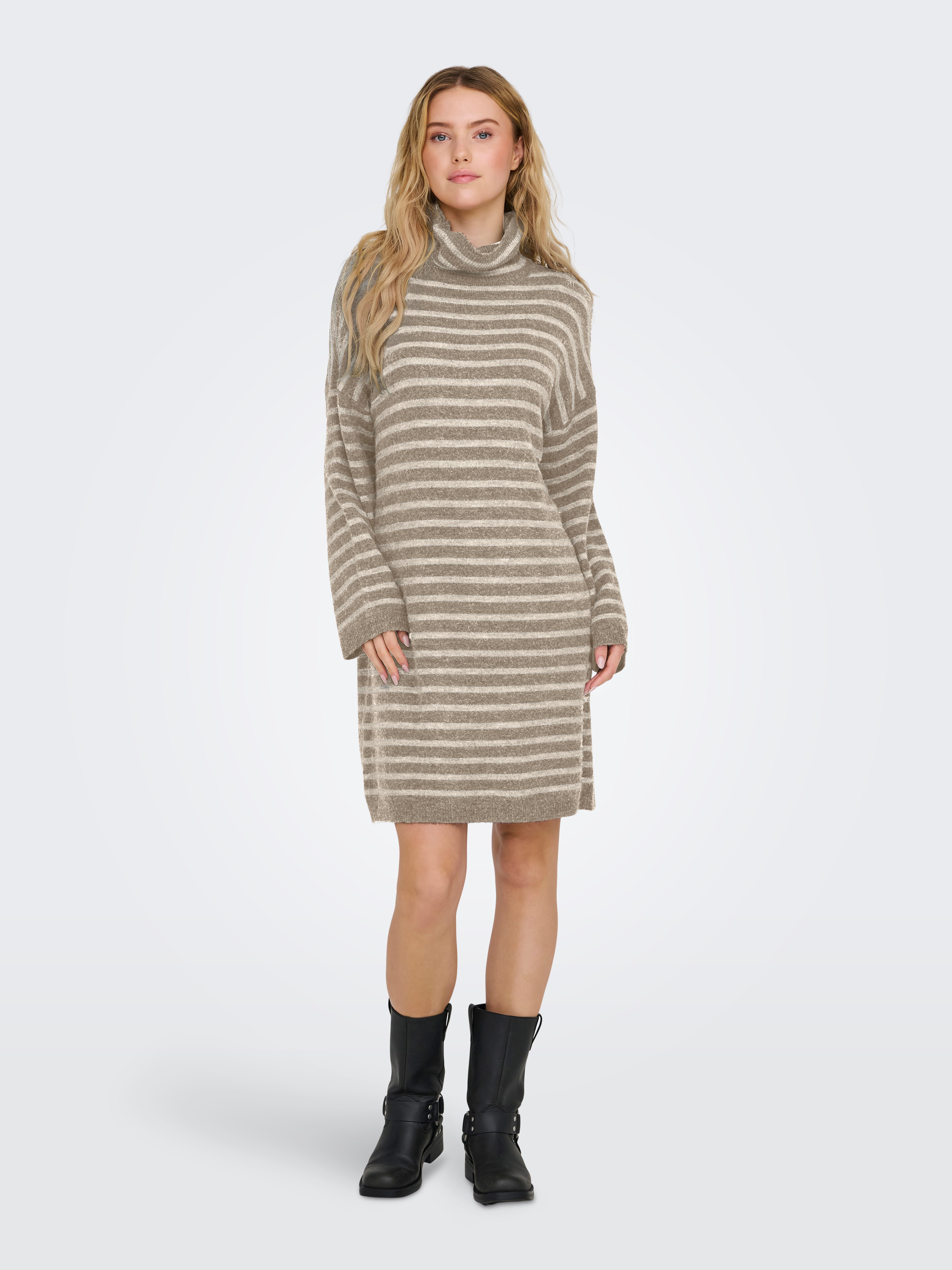 Only Gebreide jurk ONLTALIO LS STRIPE ROLLNECK DRESS BF KNT