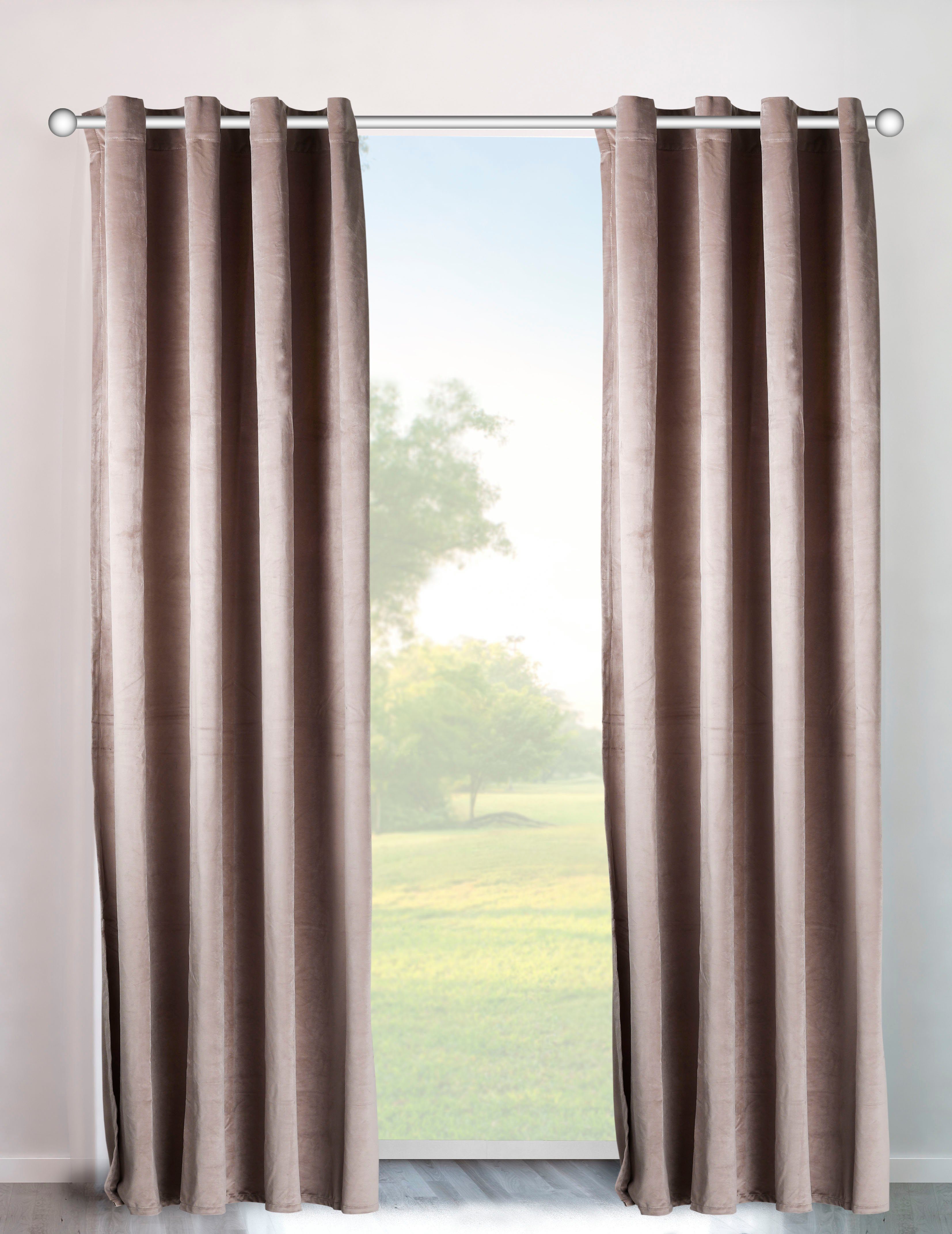 my home Gordijn Velvet uni Fluweel, set van 2, gordijn, chic, uni (2 stuks) kant & klaar gordijnen maat H/B: 225/140 cm beige