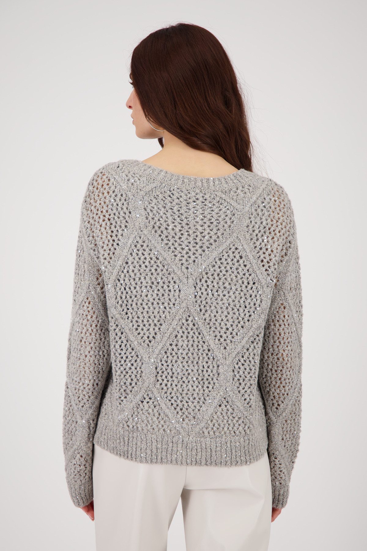 Monari Gebreide trui Pullover Ajour Pailletten