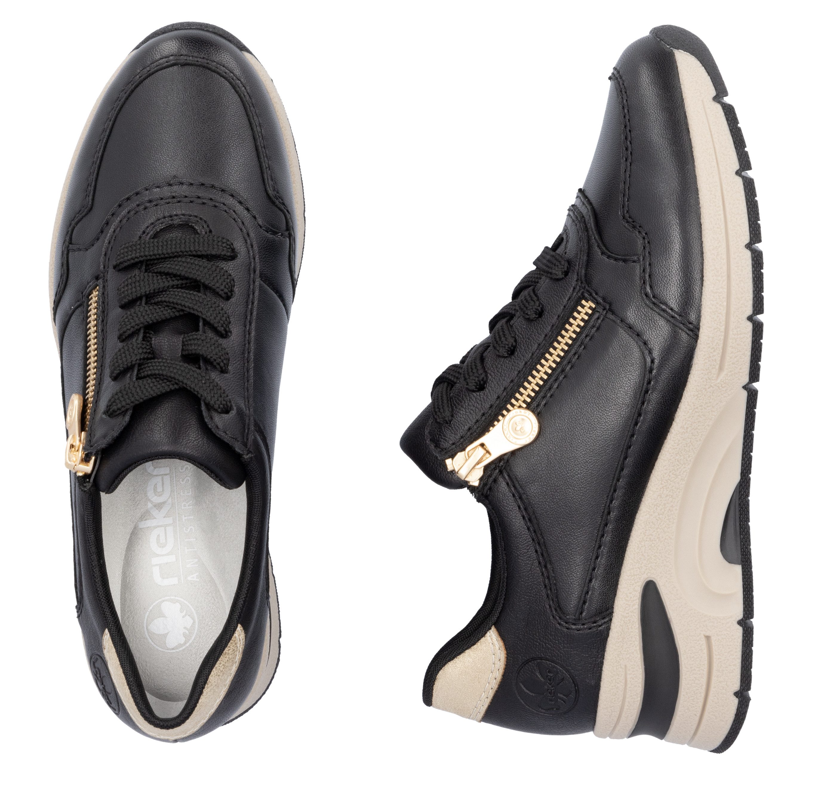 Rieker Sneakers met sleehak , vrijetijdsschoen, lage schoen, veterschoen met rits, smalle vorm