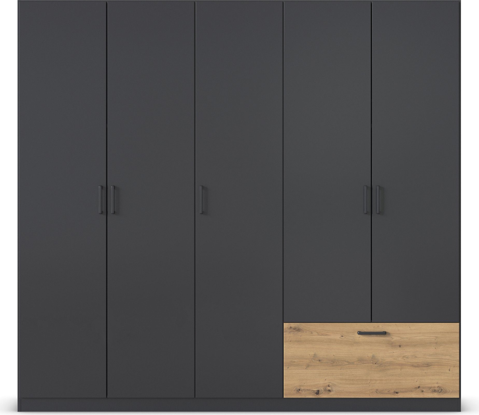 rauch Draaideurkast Kledingkast kast garderobe waskast BARI met lades aan de buitenkant, moderne greep in grijs metallic made in germany