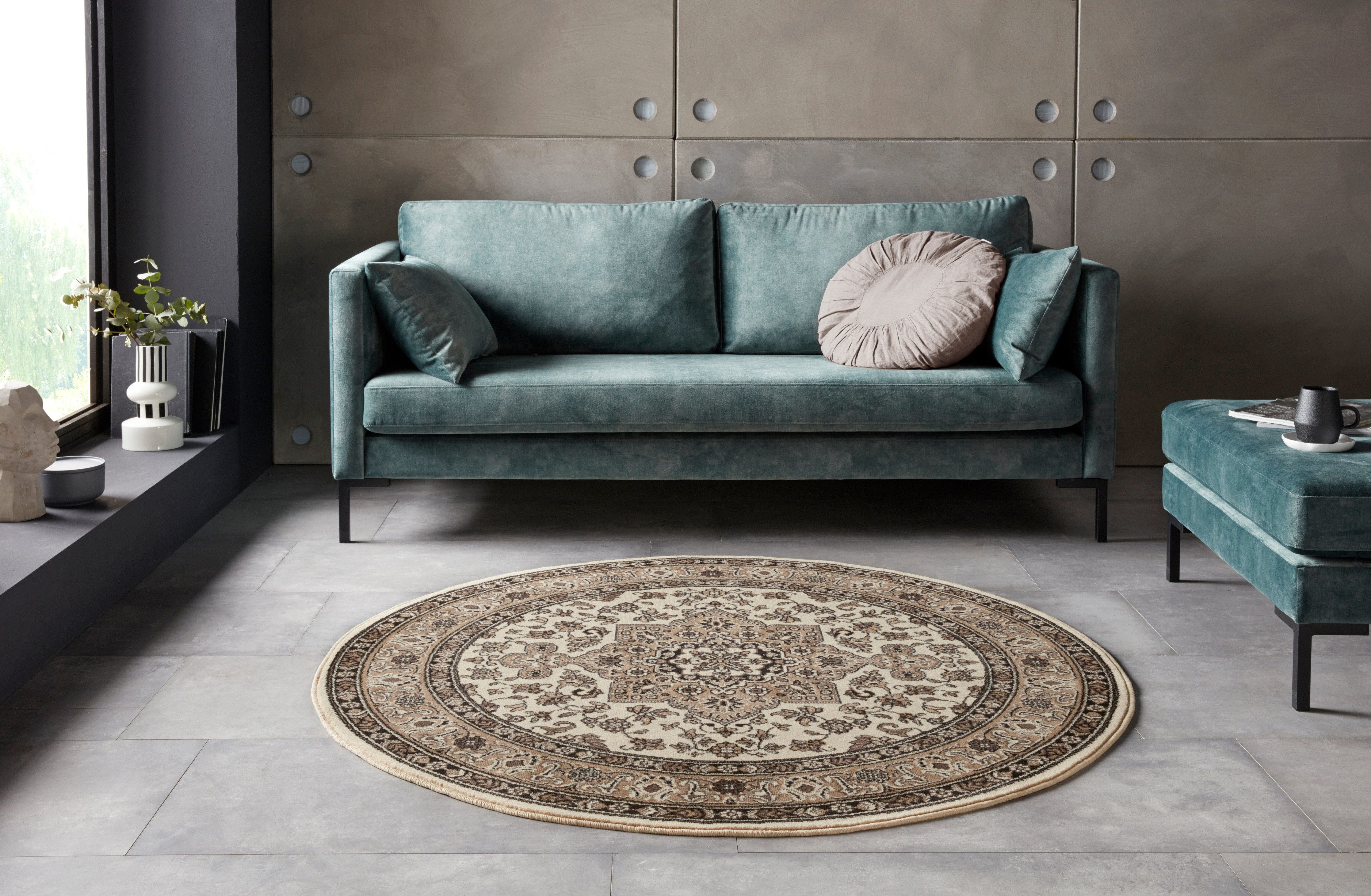 NOURISTAN Vloerkleed Parun Täbriz Korte pool, oriënt, vloerkleed, vintage, eetkamer, woonkamer, hal moderne vloerkleden maat 9 (Ø 160 cm) beige